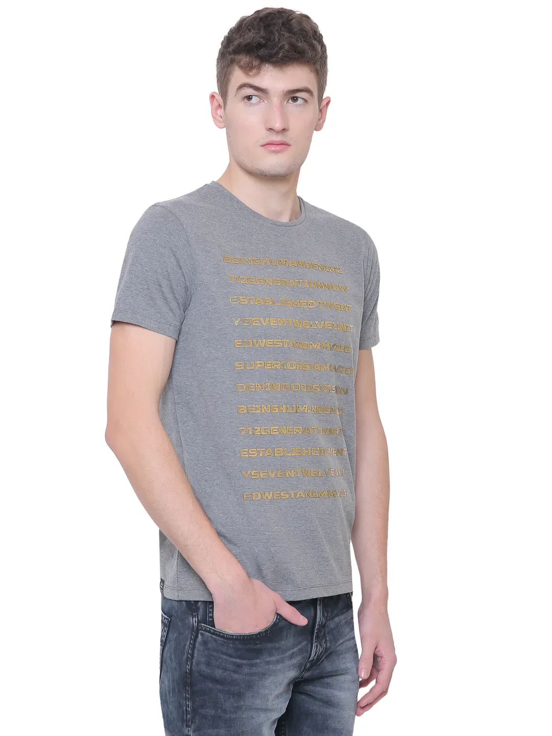 Grey Slim Straight Fit Men's Short Sleeves T-Shirt by Being Human Clothing - Image 5