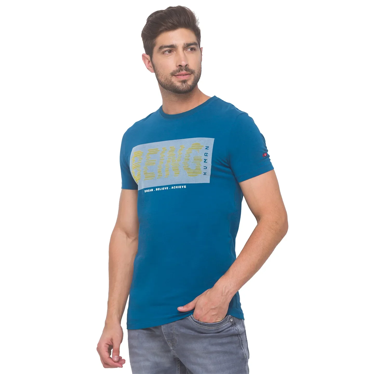 Marine Blue Slim Fit Round Neck Men's T-Shirt by Being Human Clothing - Image 2