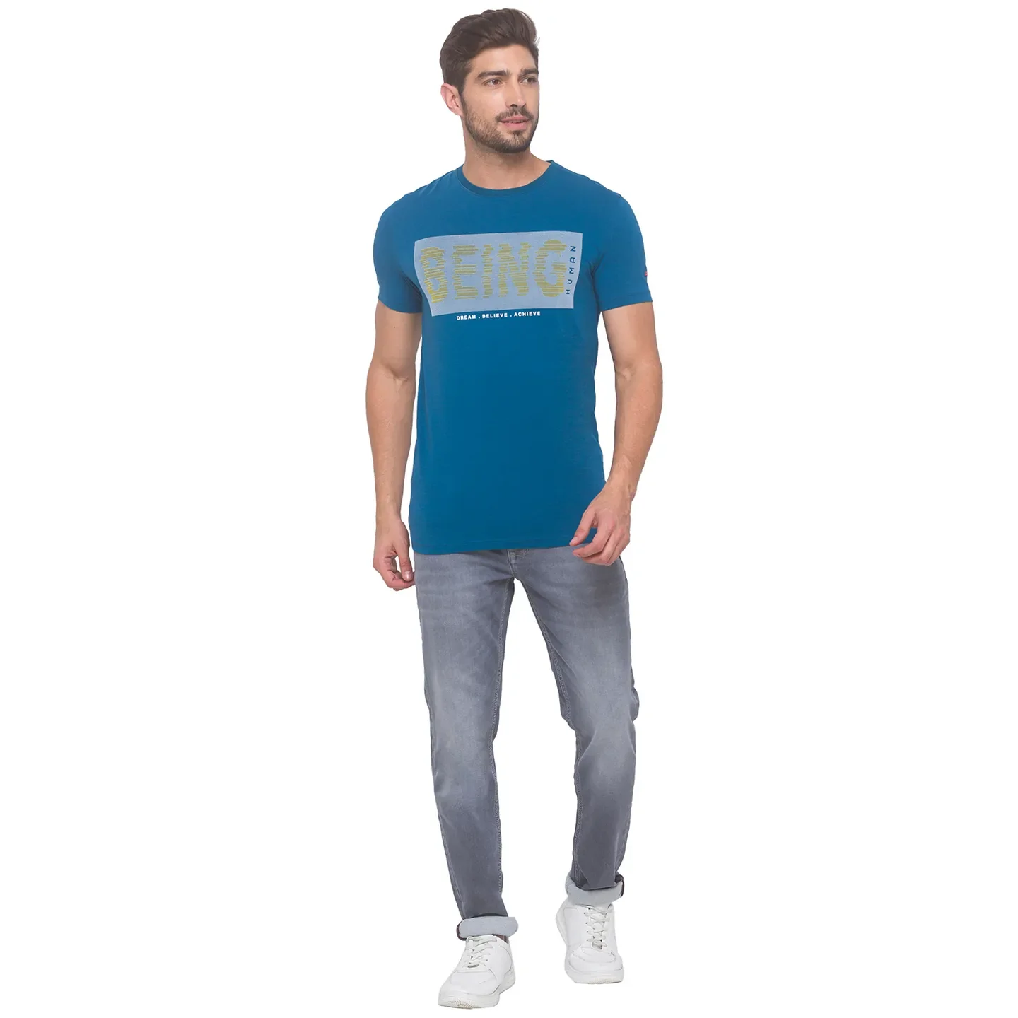 Marine Blue Slim Fit Round Neck Men's T-Shirt by Being Human Clothing - Image 3