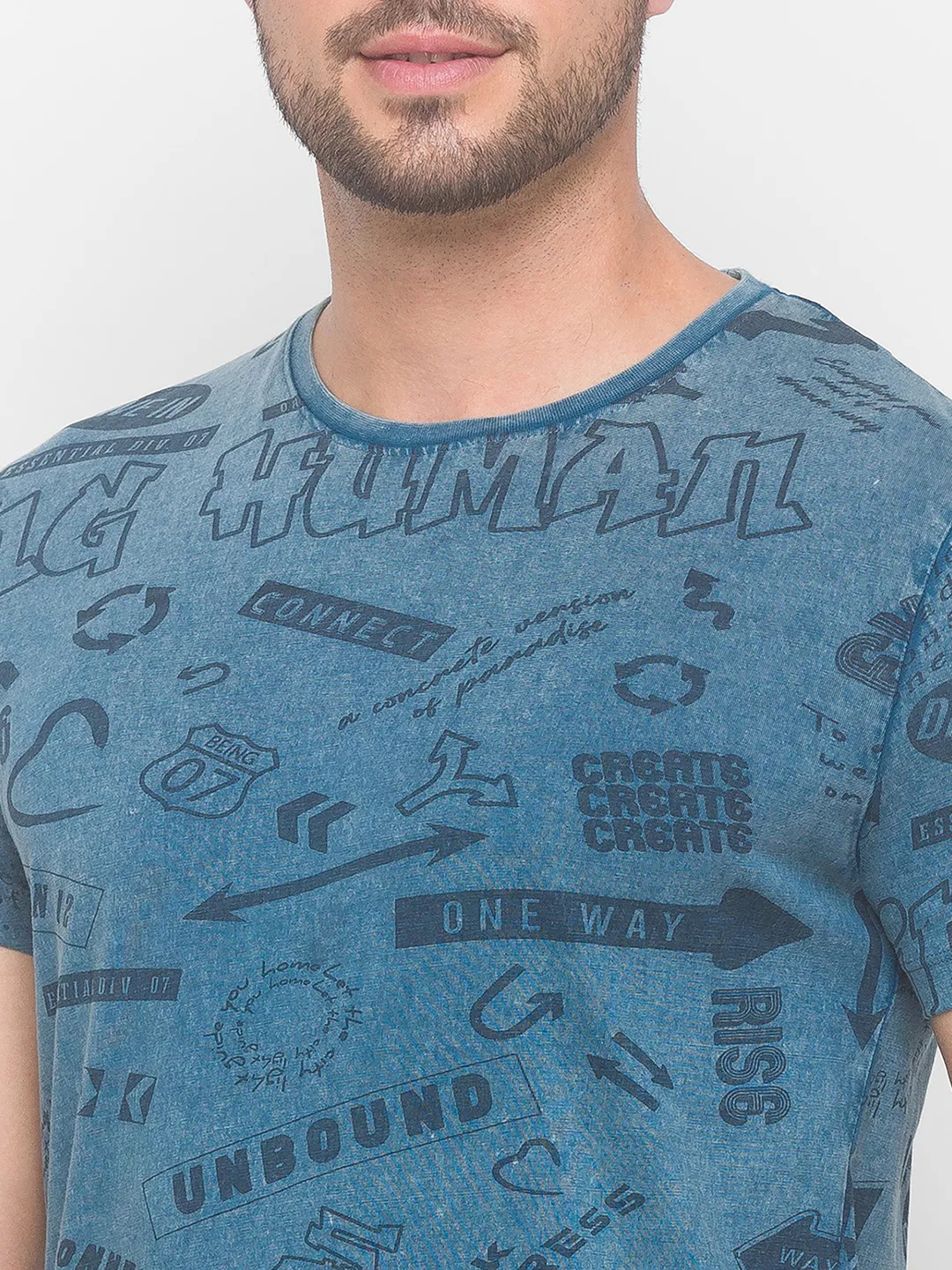 Marine Blue Slim Fit Round Neck Men's T-Shirt by Being Human Clothing - Image 3