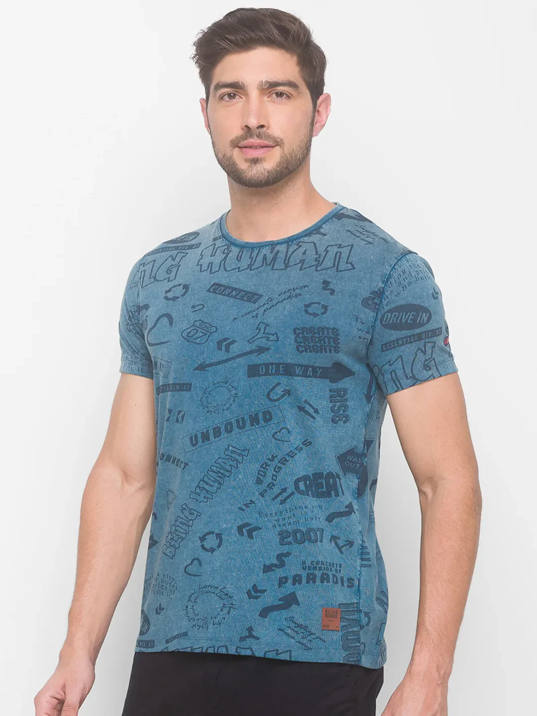 Marine Blue Slim Fit Round Neck Men's T-Shirt by Being Human Clothing - Image 4