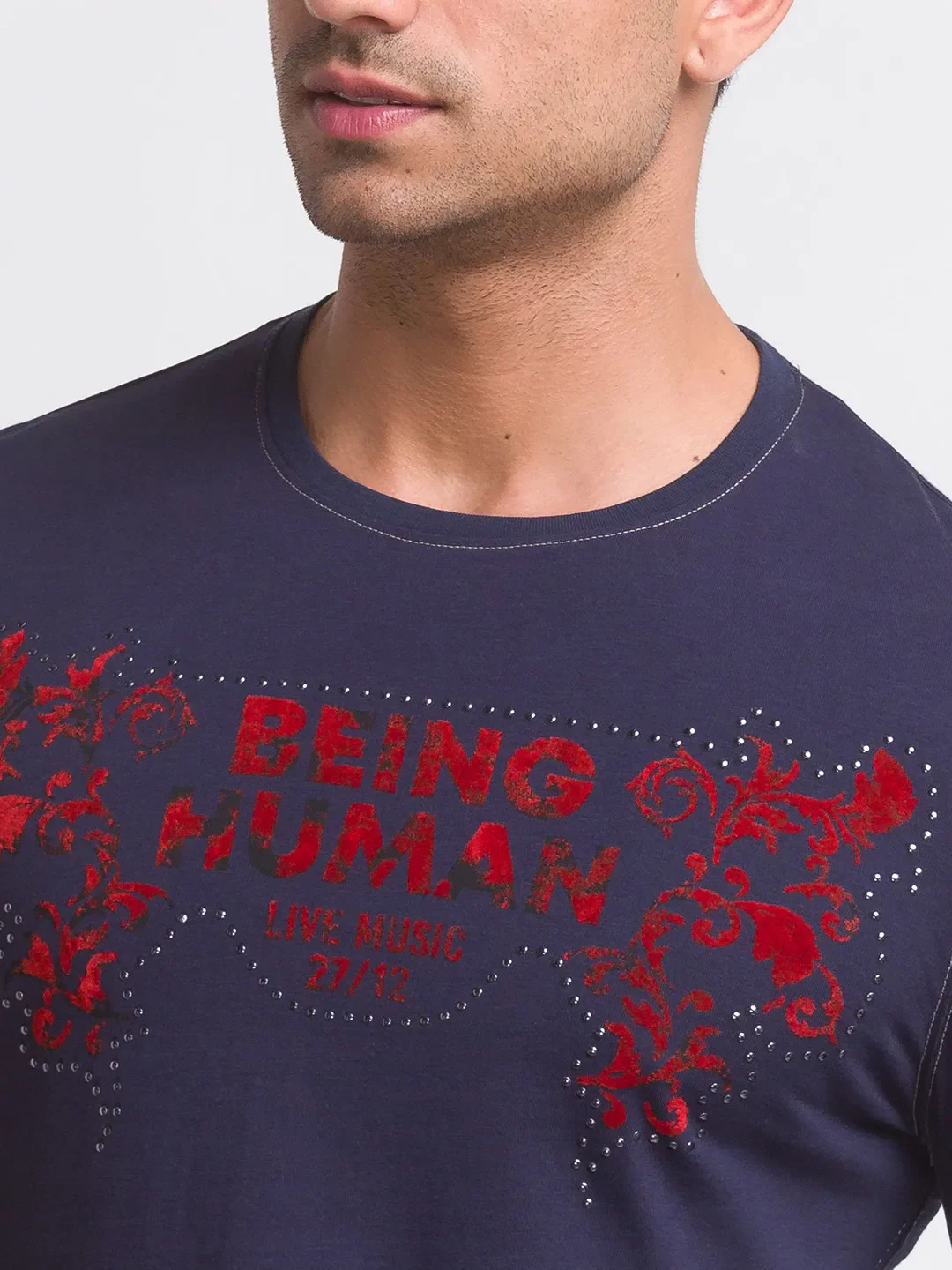 Blue Slim Straight Fit Men's Long Sleeves T-Shirt by Being Human Clothing - Image 4