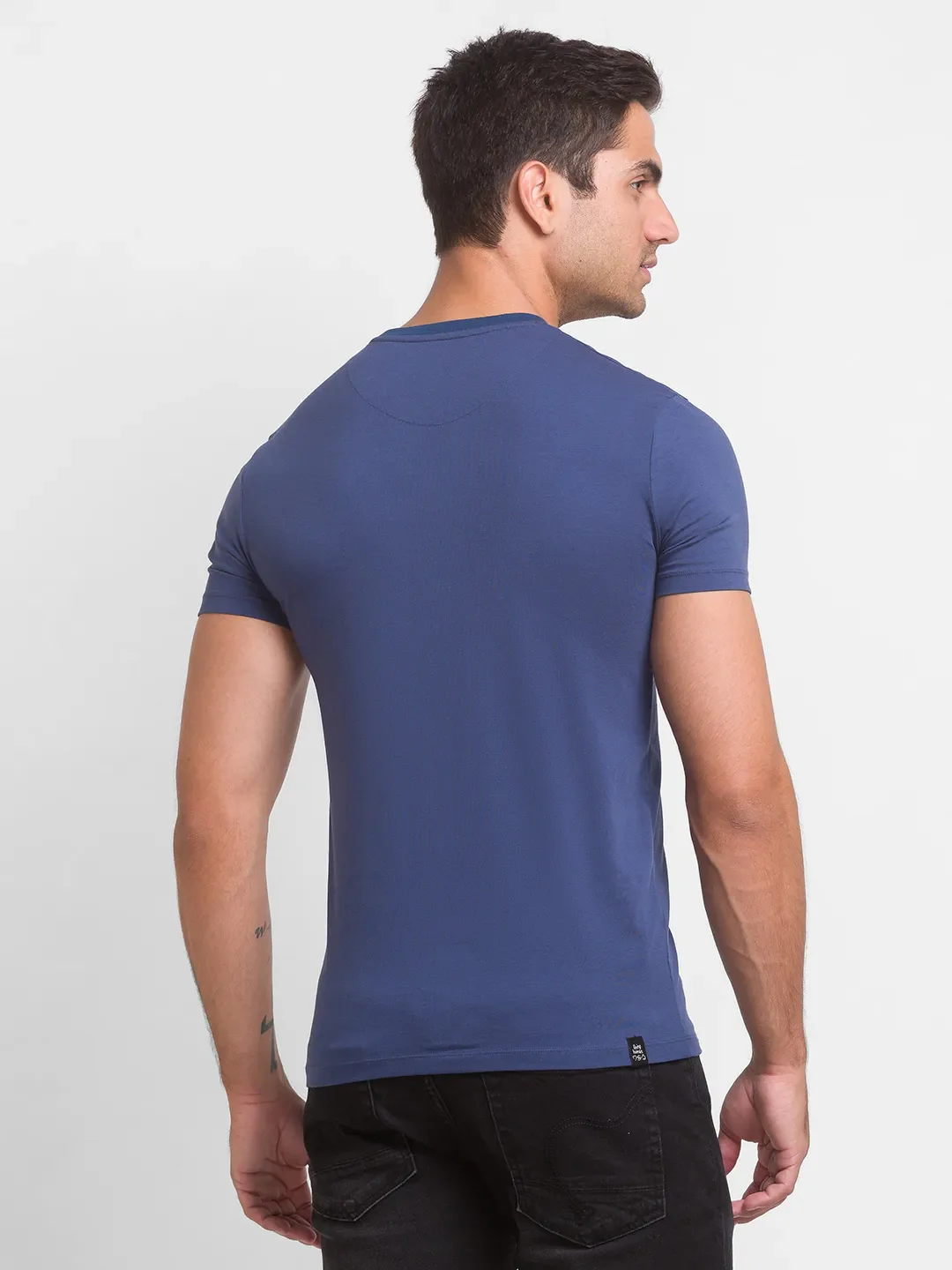 Ocean Blue Slim Fit Round Neck Men's T-Shirt by Being Human Clothing - Image 3