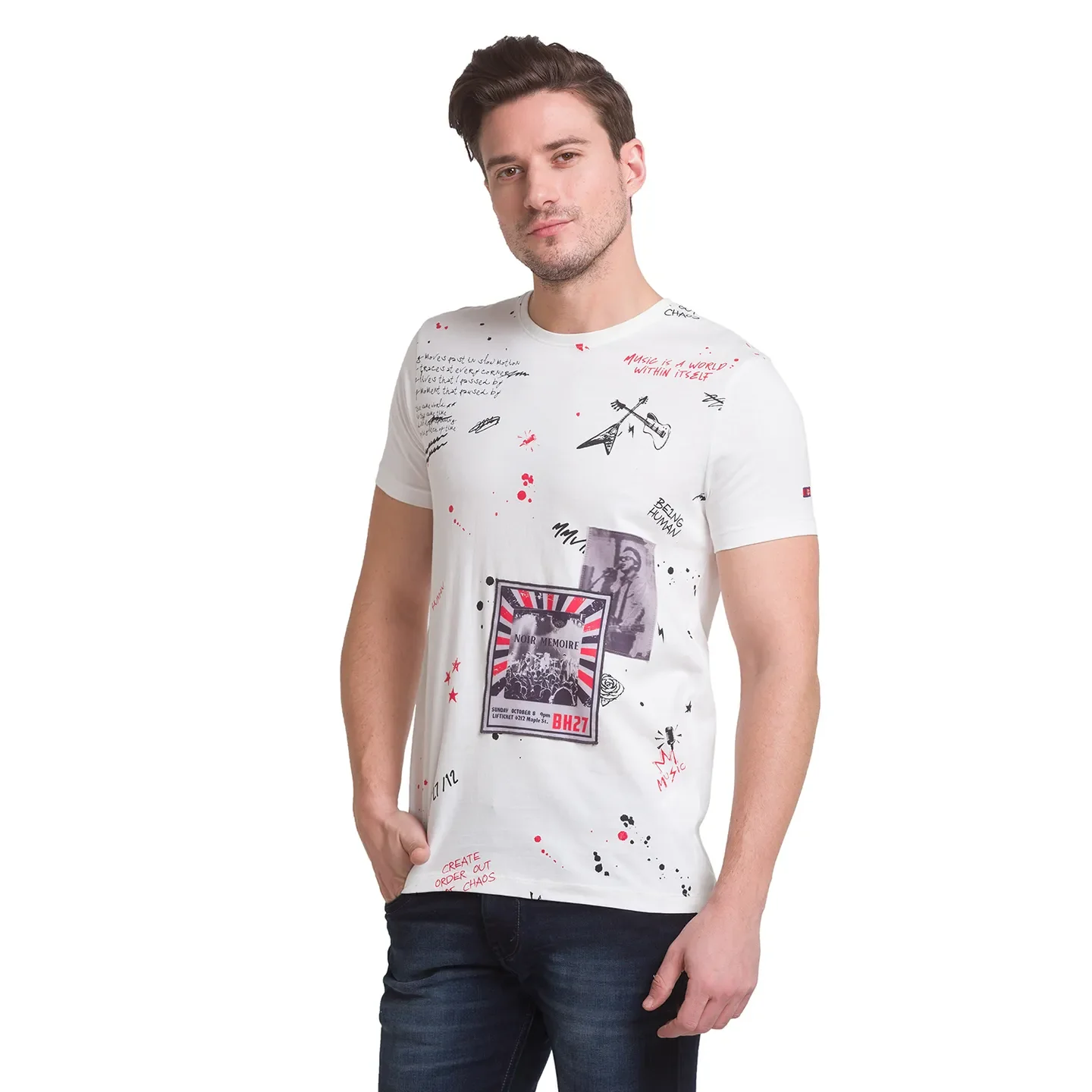 White Slim Straight Fit Men's Short Sleeves T-Shirt by Being Human Clothing - Image 2