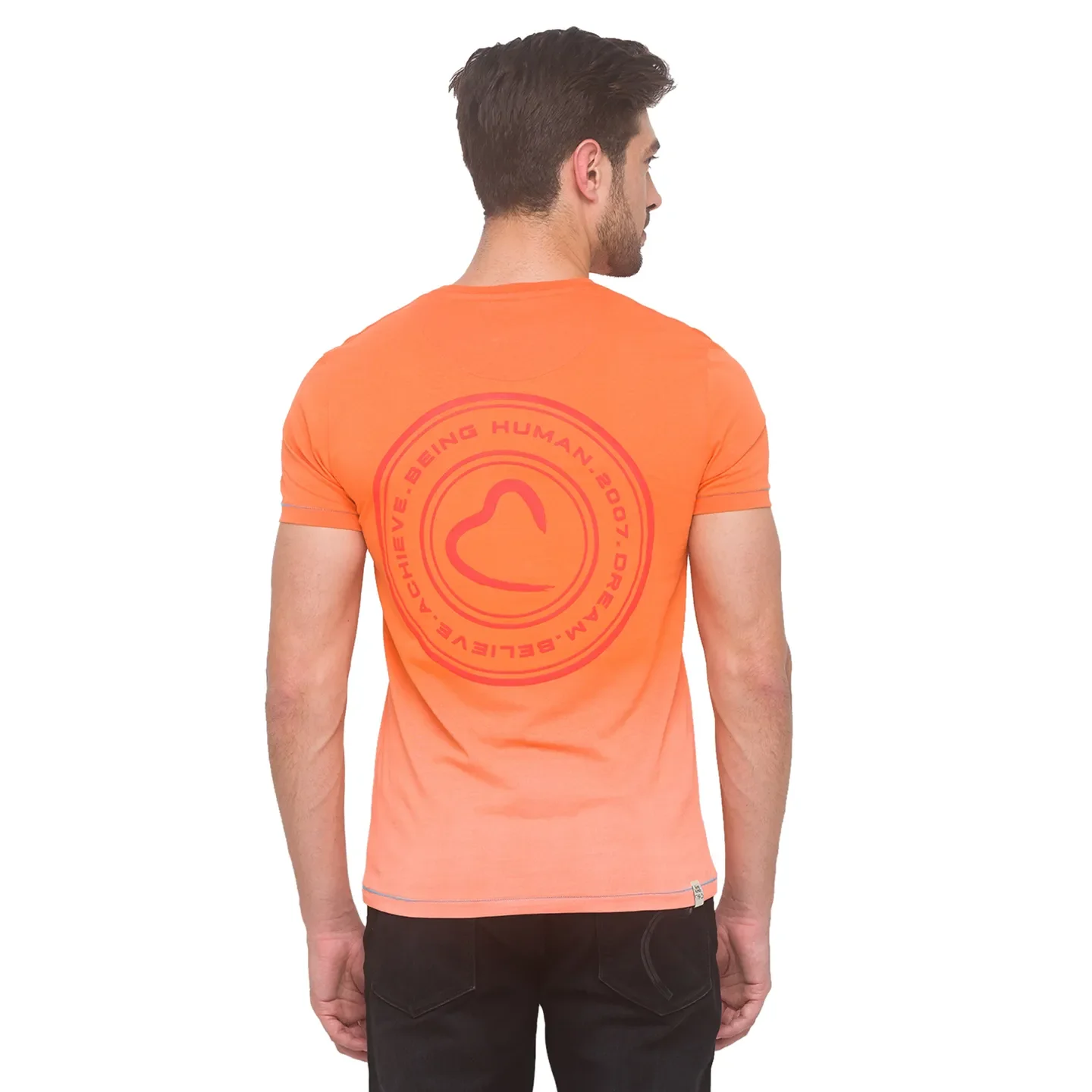 Orange Slim Fit Round Neck Men's T-Shirt by Being Human Clothing - Image 2
