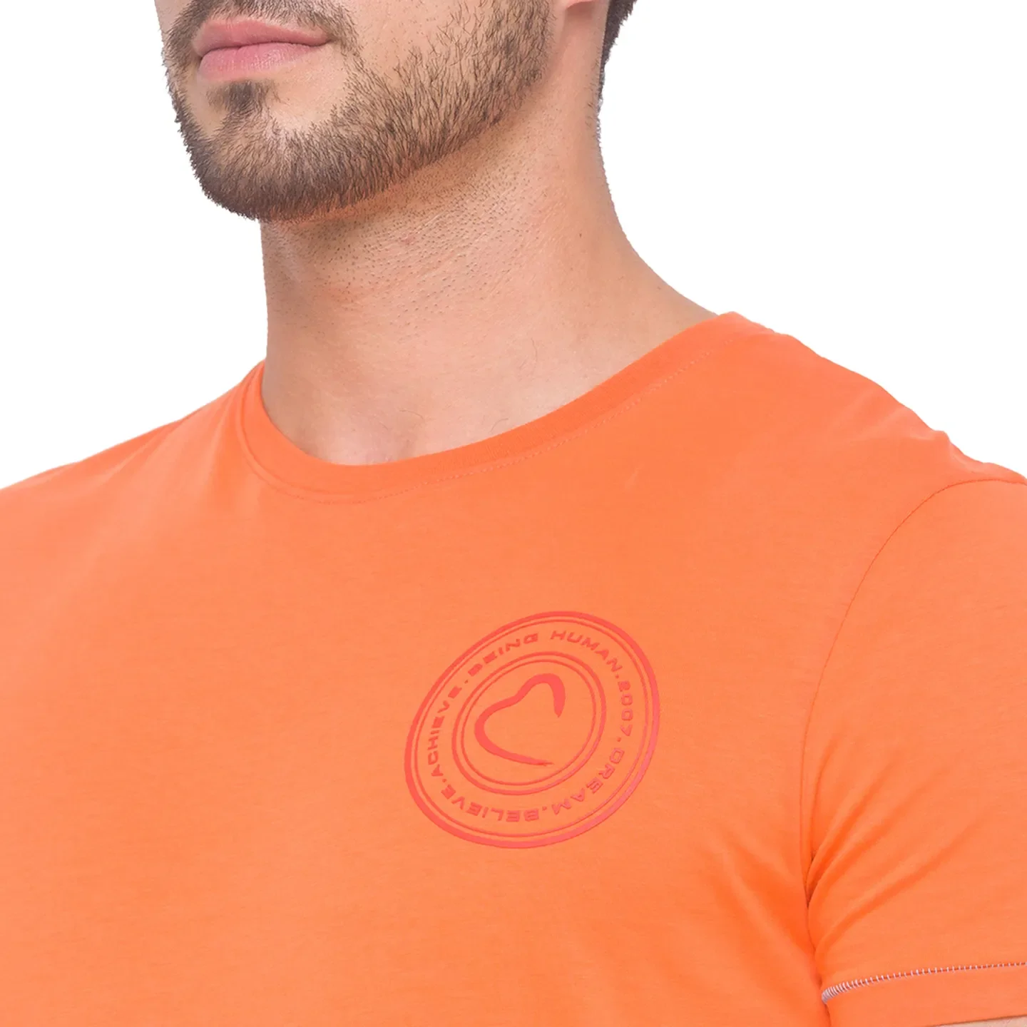Orange Slim Fit Round Neck Men's T-Shirt by Being Human Clothing - Image 4