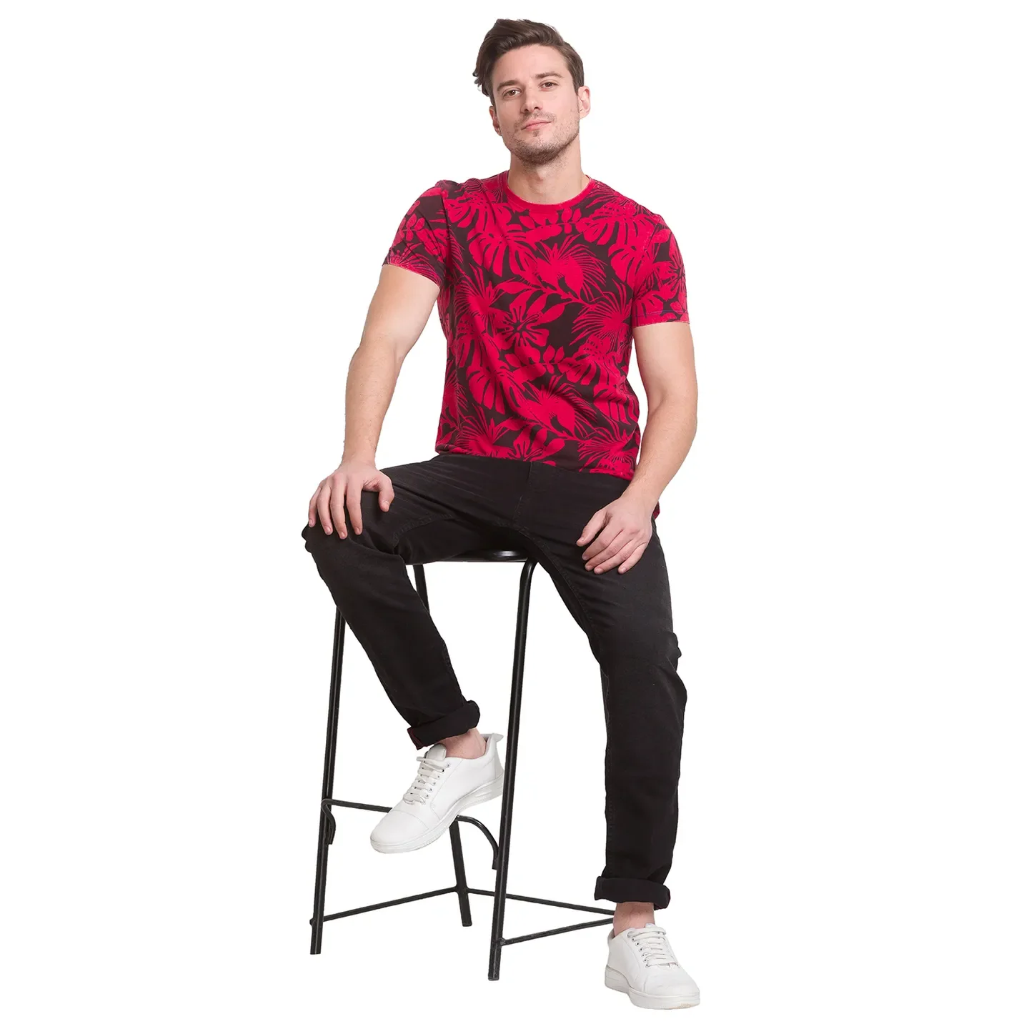 Red Slim Straight Fit Men's Short Sleeves T-Shirt by Being Human Clothing - Image 3