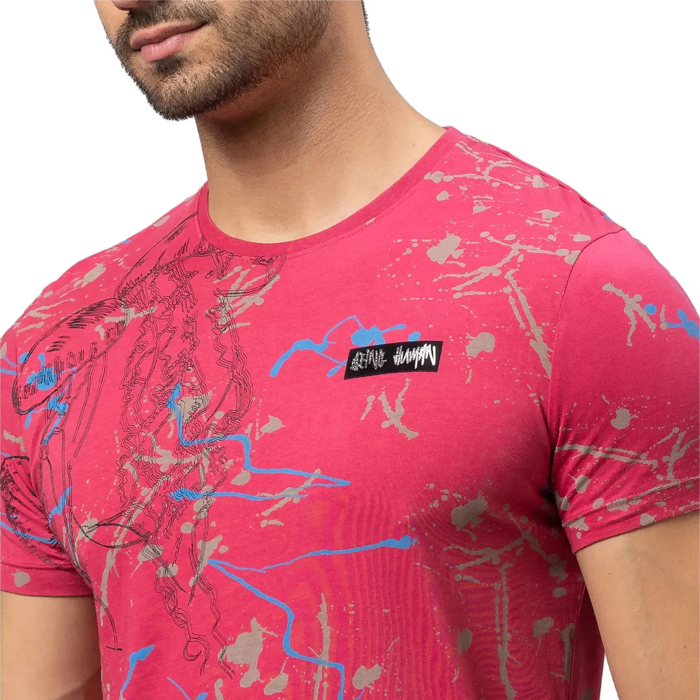 Raspberry Wine Slim Fit Round Neck Men's T-Shirt by Being Human Clothing - Image 5
