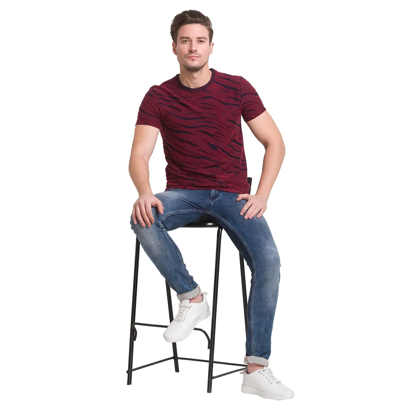 Red Slim Fit Round Neck Men's T-Shirt by Being Human Clothing - Image 3