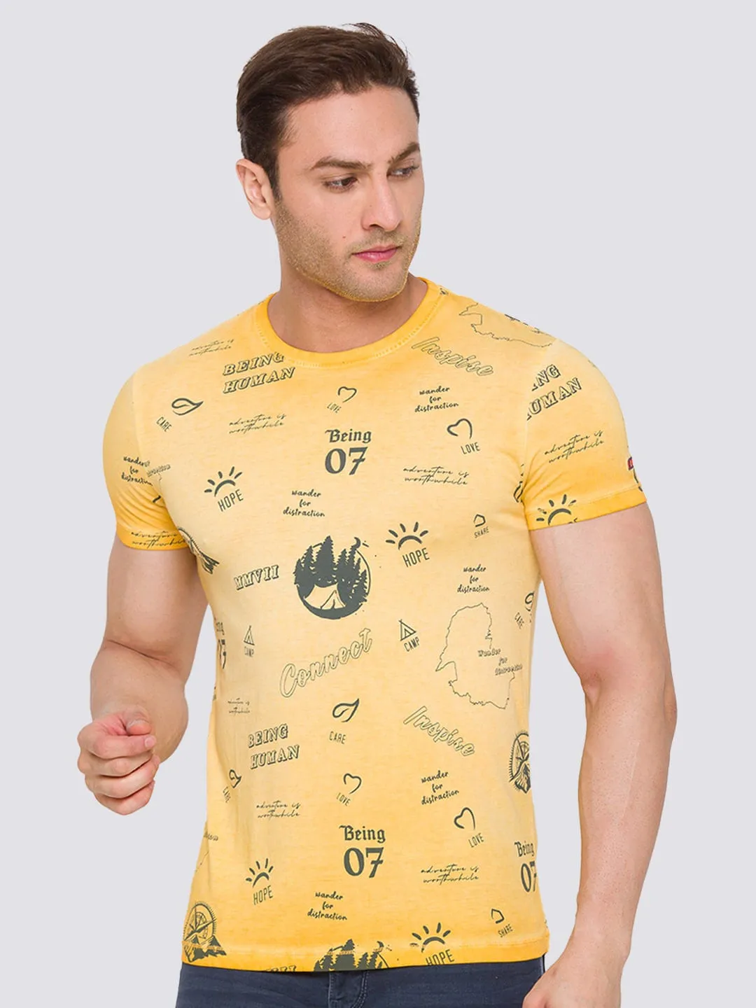 Sun Flower Slim Fit Round Neck Men's T-Shirt by Being Human Clothing