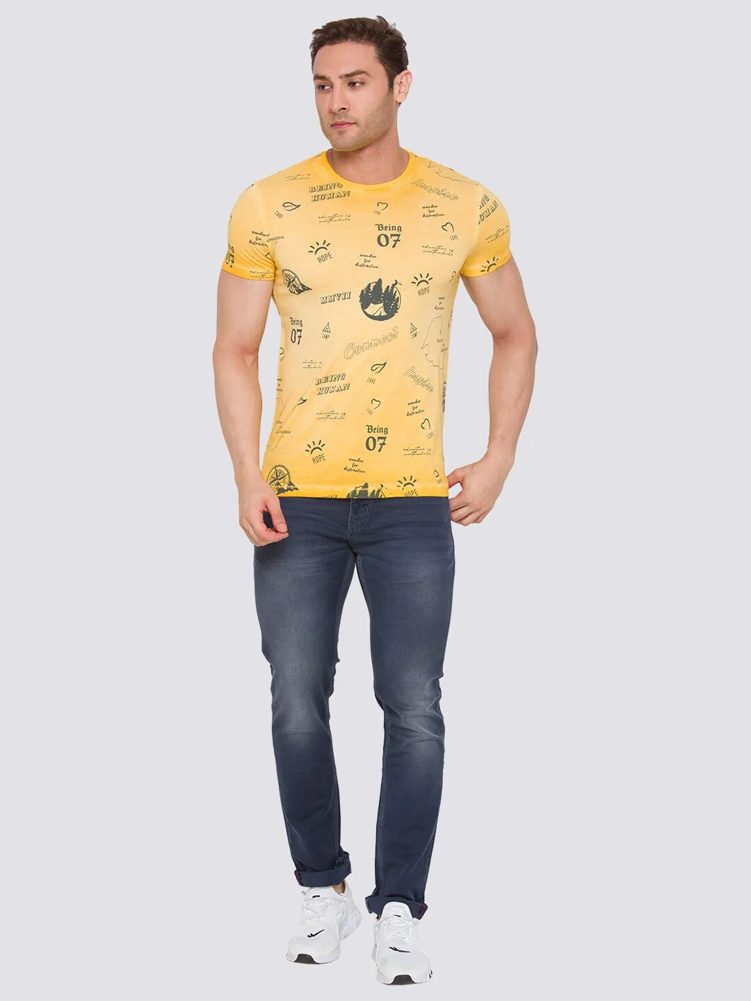 Sun Flower Slim Fit Round Neck Men's T-Shirt by Being Human Clothing - Image 5