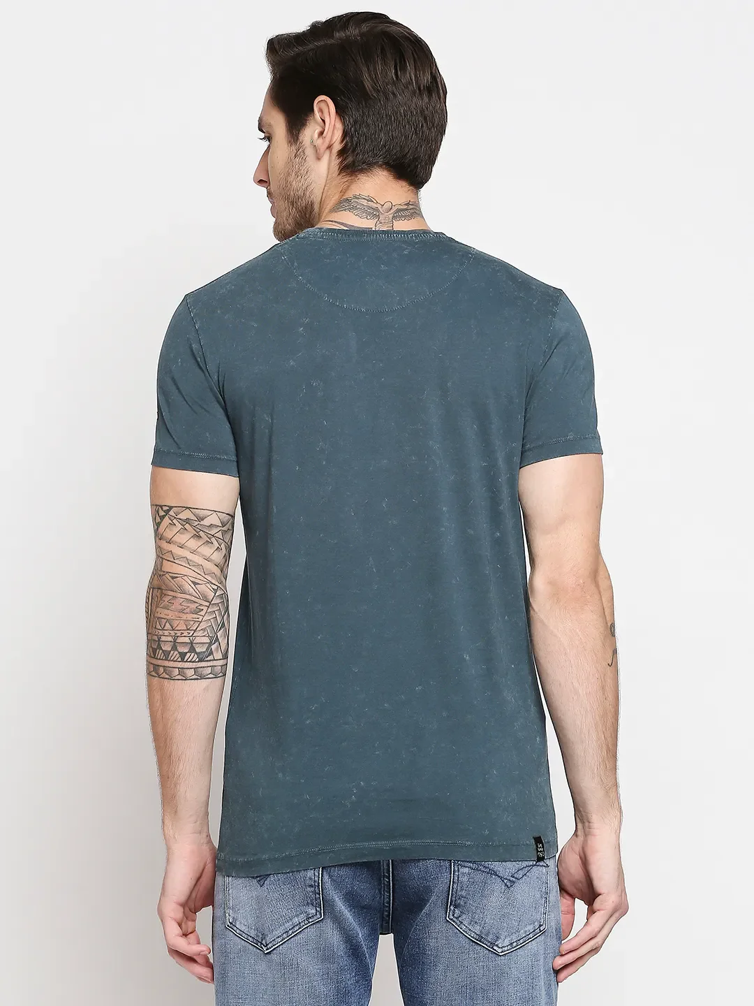Teal Slim Fit Round Neck Men's T-Shirt by Being Human Clothing - Image 4