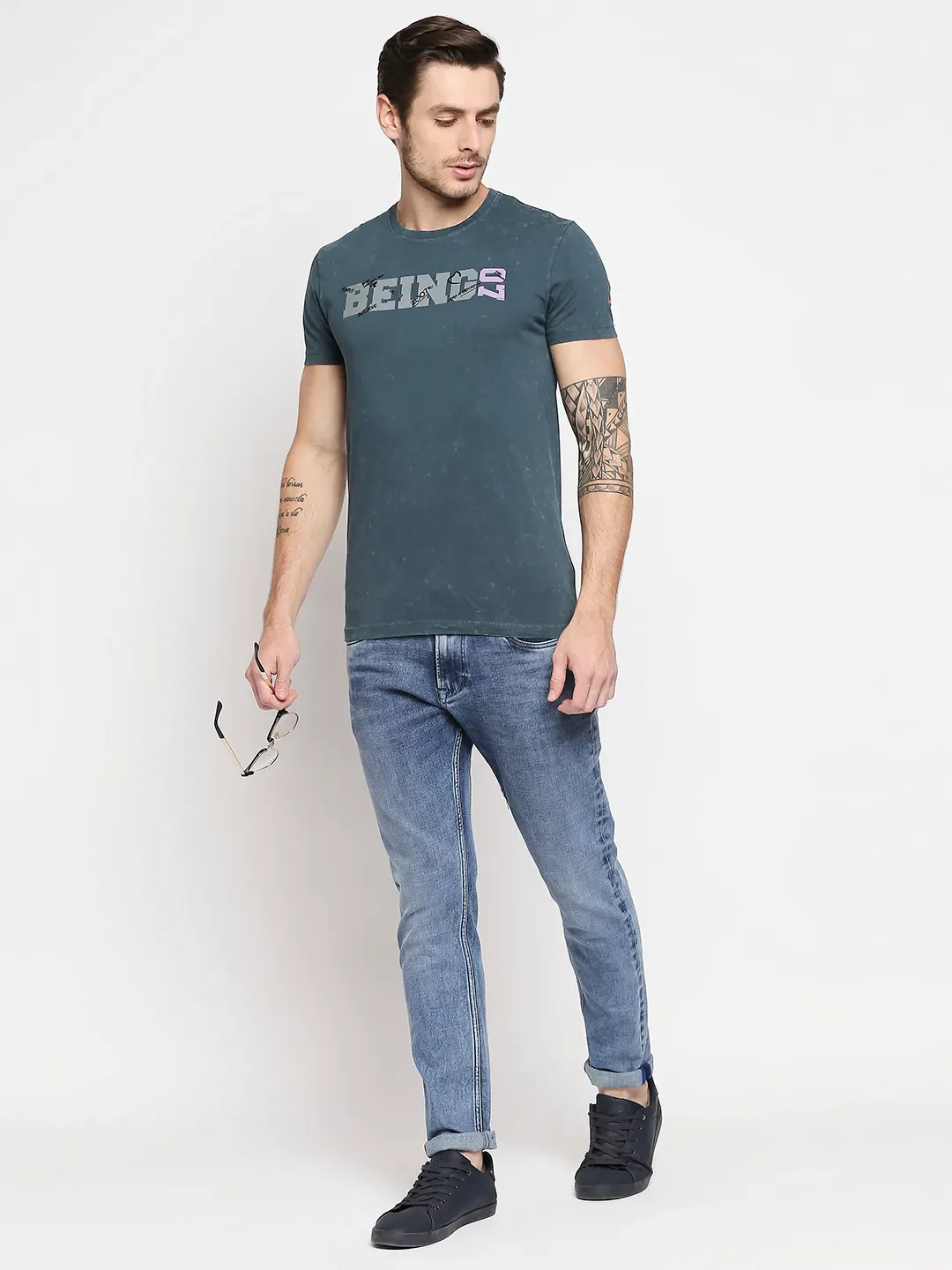 Teal Slim Fit Round Neck Men's T-Shirt by Being Human Clothing - Image 6
