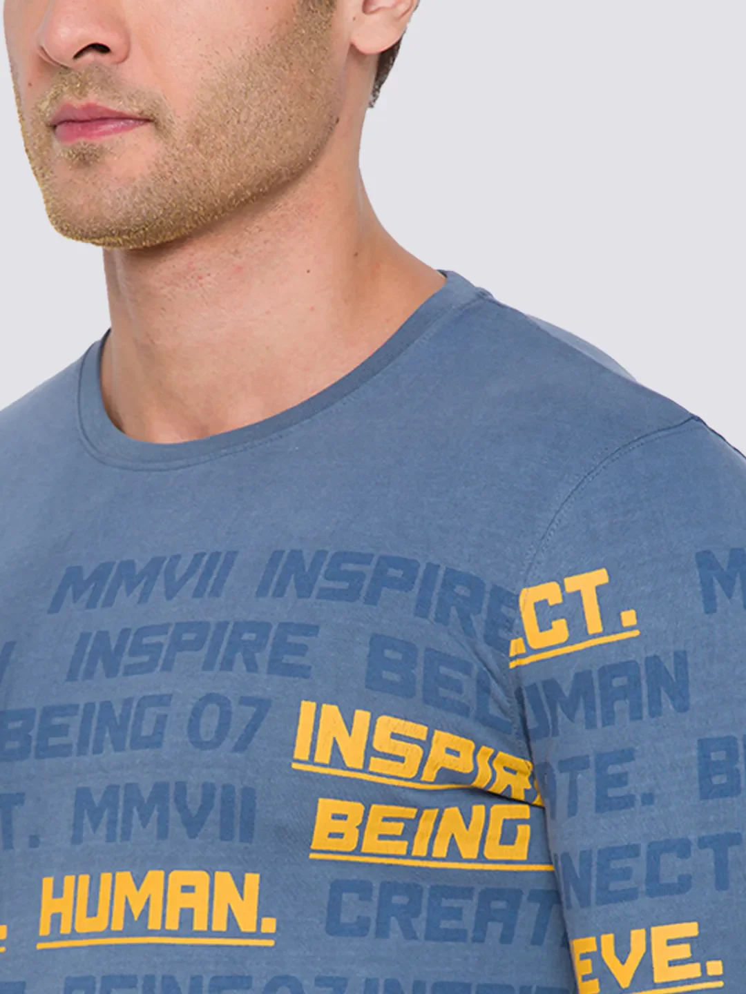 Blue Slim Straight Fit Men's Long Sleeves T-Shirt by Being Human Clothing - Image 3