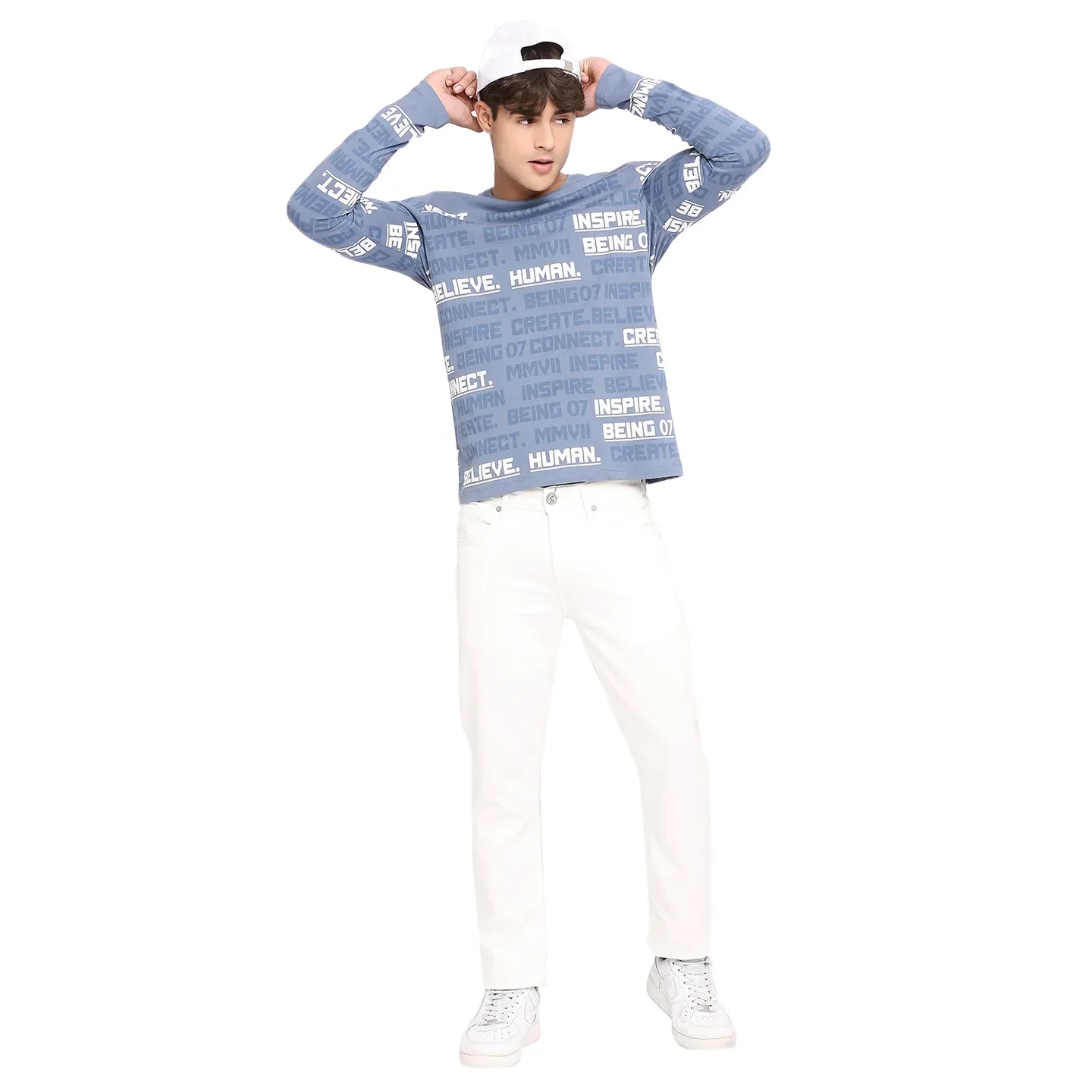 Blue Slim Straight Fit Men's Long Sleeves T-Shirt by Being Human Clothing - Image 6