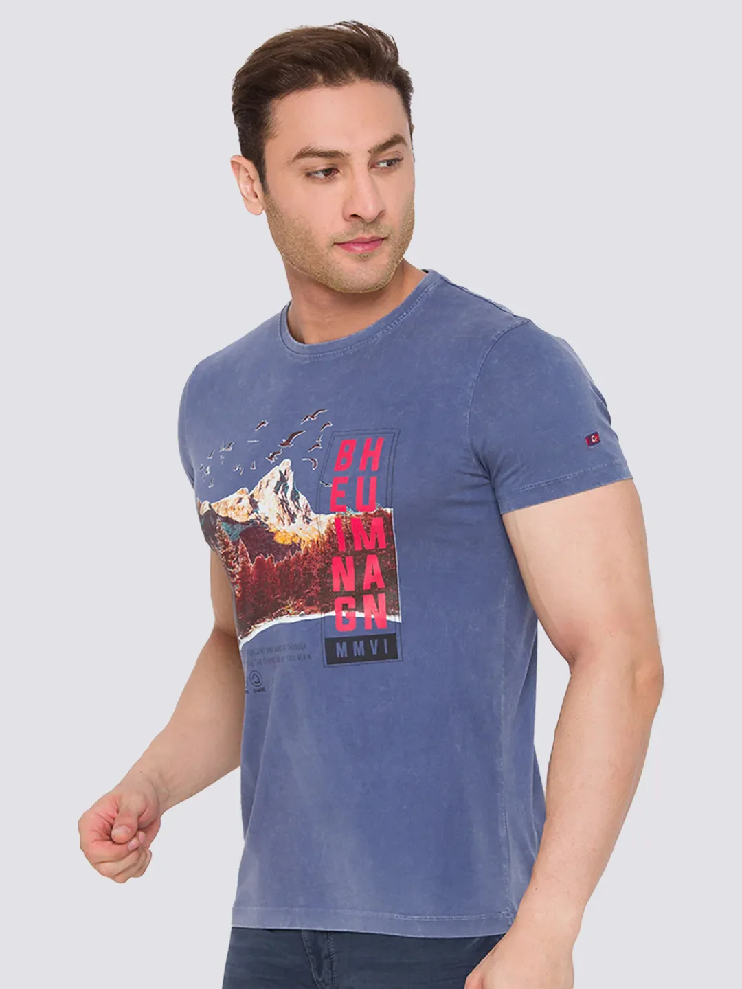 Vintage Blue Slim Fit Round Neck Men's T-Shirt by Being Human Clothing - Image 2