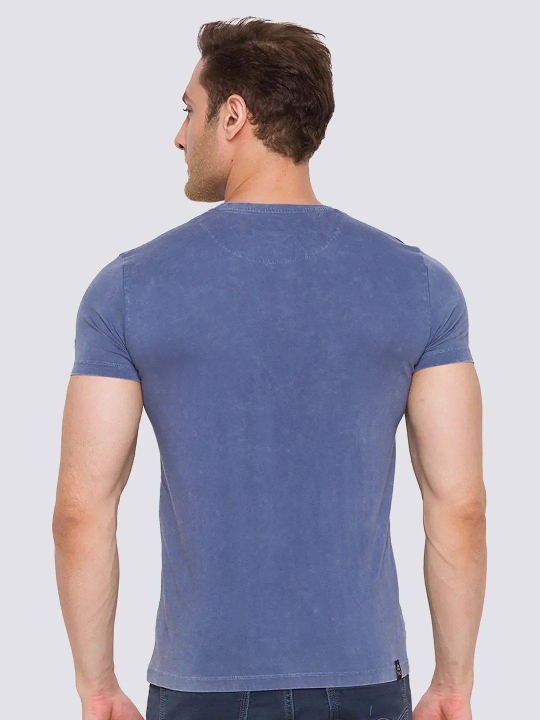 Vintage Blue Slim Fit Round Neck Men's T-Shirt by Being Human Clothing - Image 3