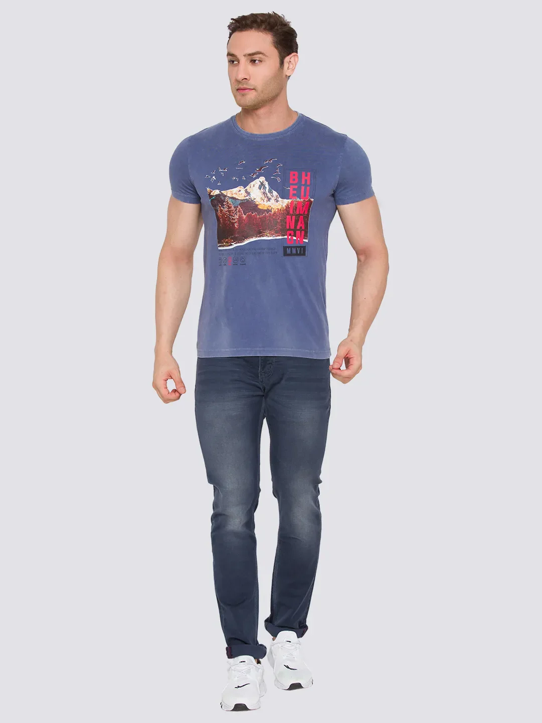 Vintage Blue Slim Fit Round Neck Men's T-Shirt by Being Human Clothing - Image 4