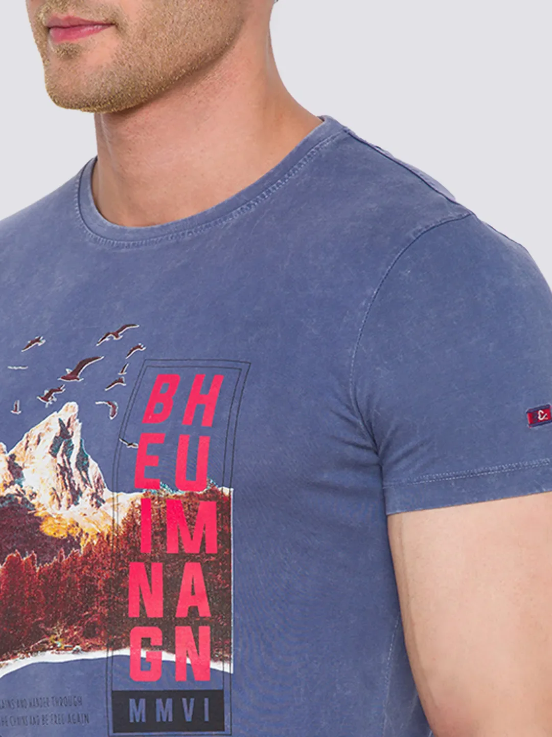 Vintage Blue Slim Fit Round Neck Men's T-Shirt by Being Human Clothing - Image 5