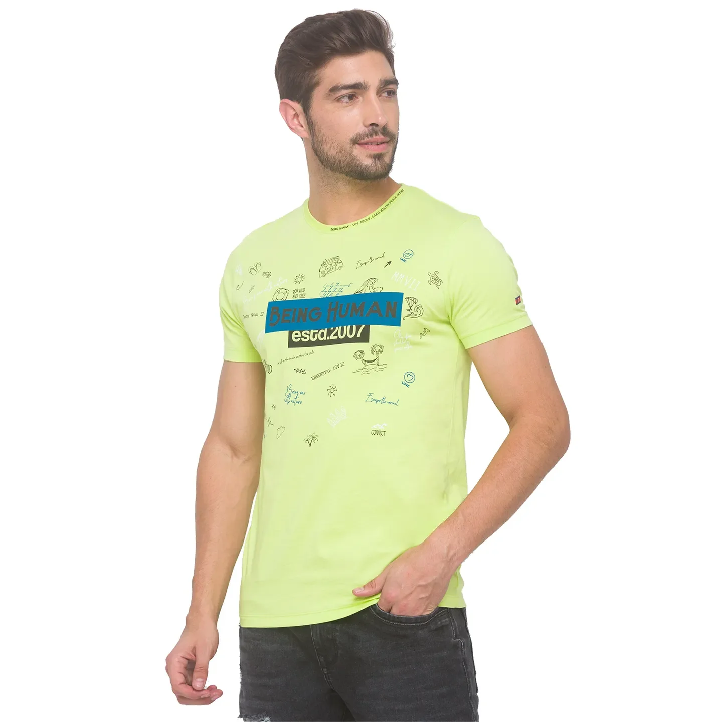 Wax Yellow Slim Fit Round Neck Men's T-Shirt by Being Human Clothing