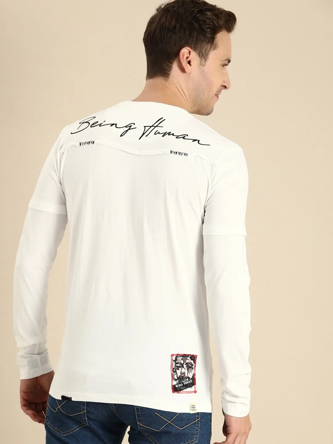 White Slim Fit Round Neck Men's T-Shirt by Being Human Clothing - Image 3