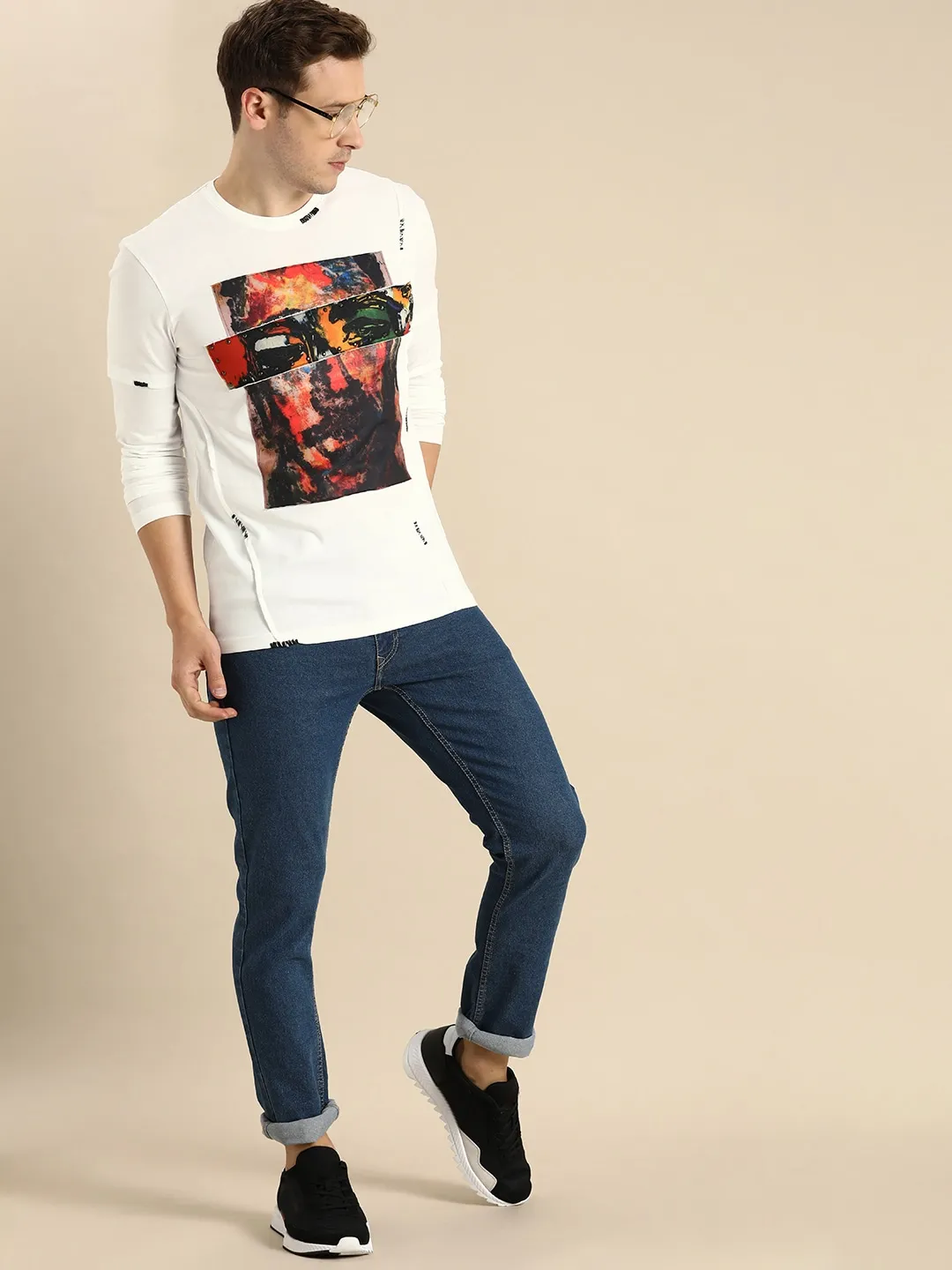 White Slim Fit Round Neck Men's T-Shirt by Being Human Clothing - Image 5
