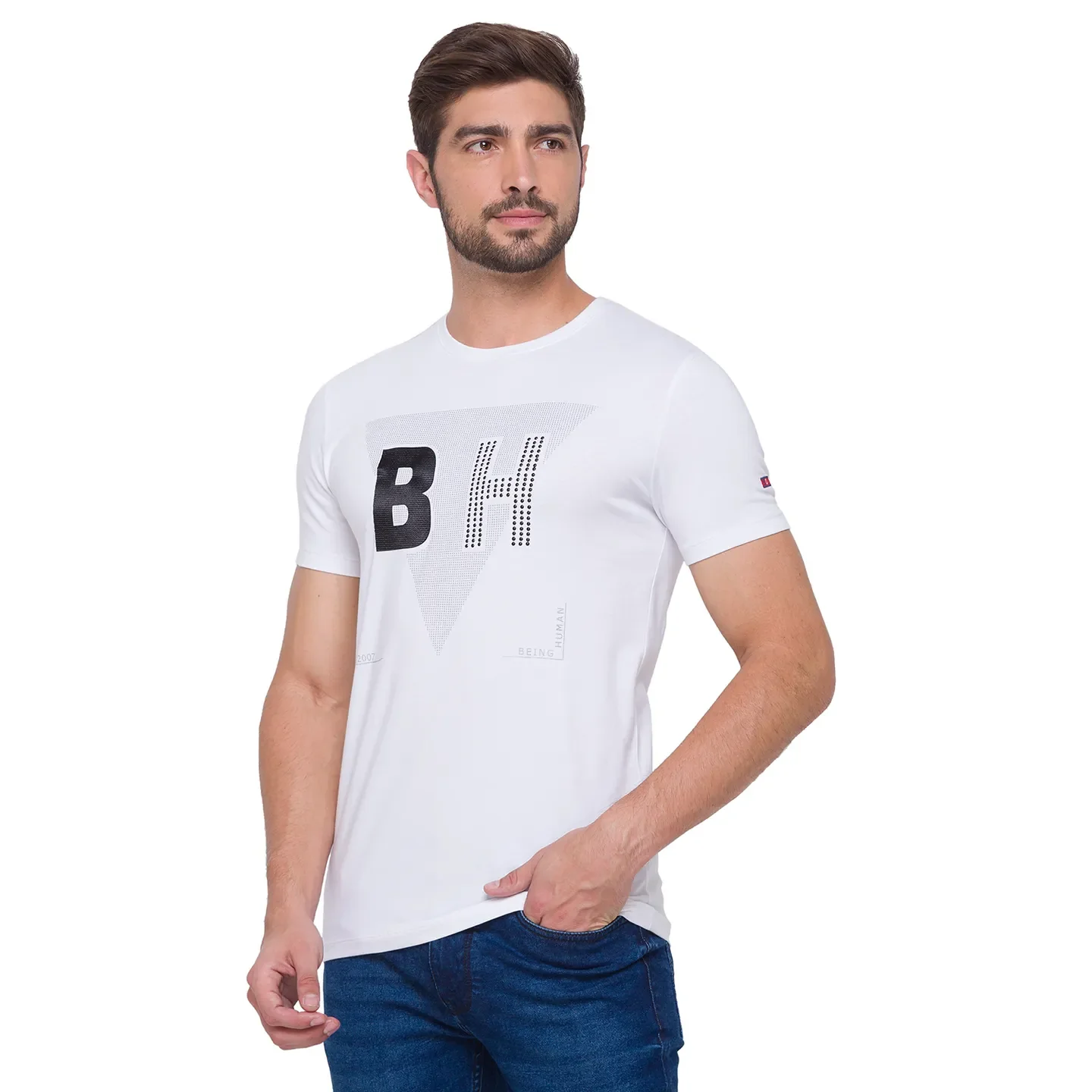 White Regular Fit Men's Short Sleeves T-Shirt by Being Human Clothing - Image 3