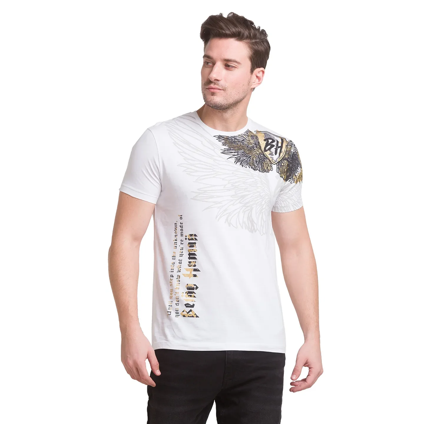 White Slim Straight Fit Men's Short Sleeves T-Shirt by Being Human Clothing - Image 2