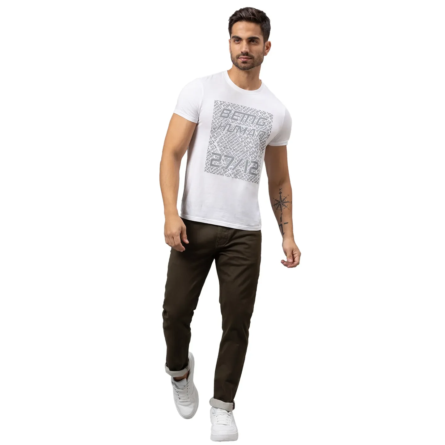 White Slim Straight Fit Men's Short Sleeves T-Shirt by Being Human Clothing - Image 3