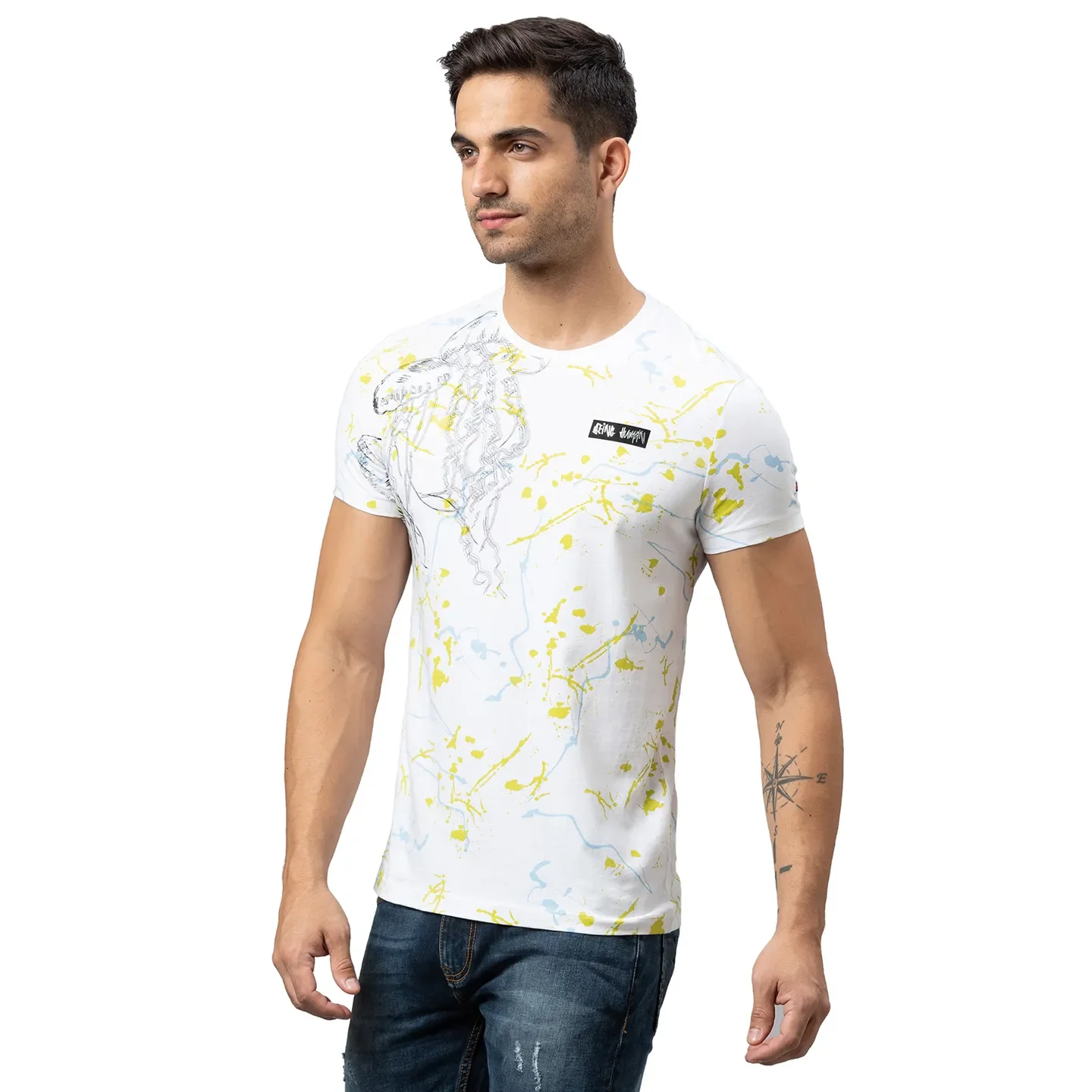 White Slim Straight Fit Men's Short Sleeves T-Shirt by Being Human Clothing - Image 4