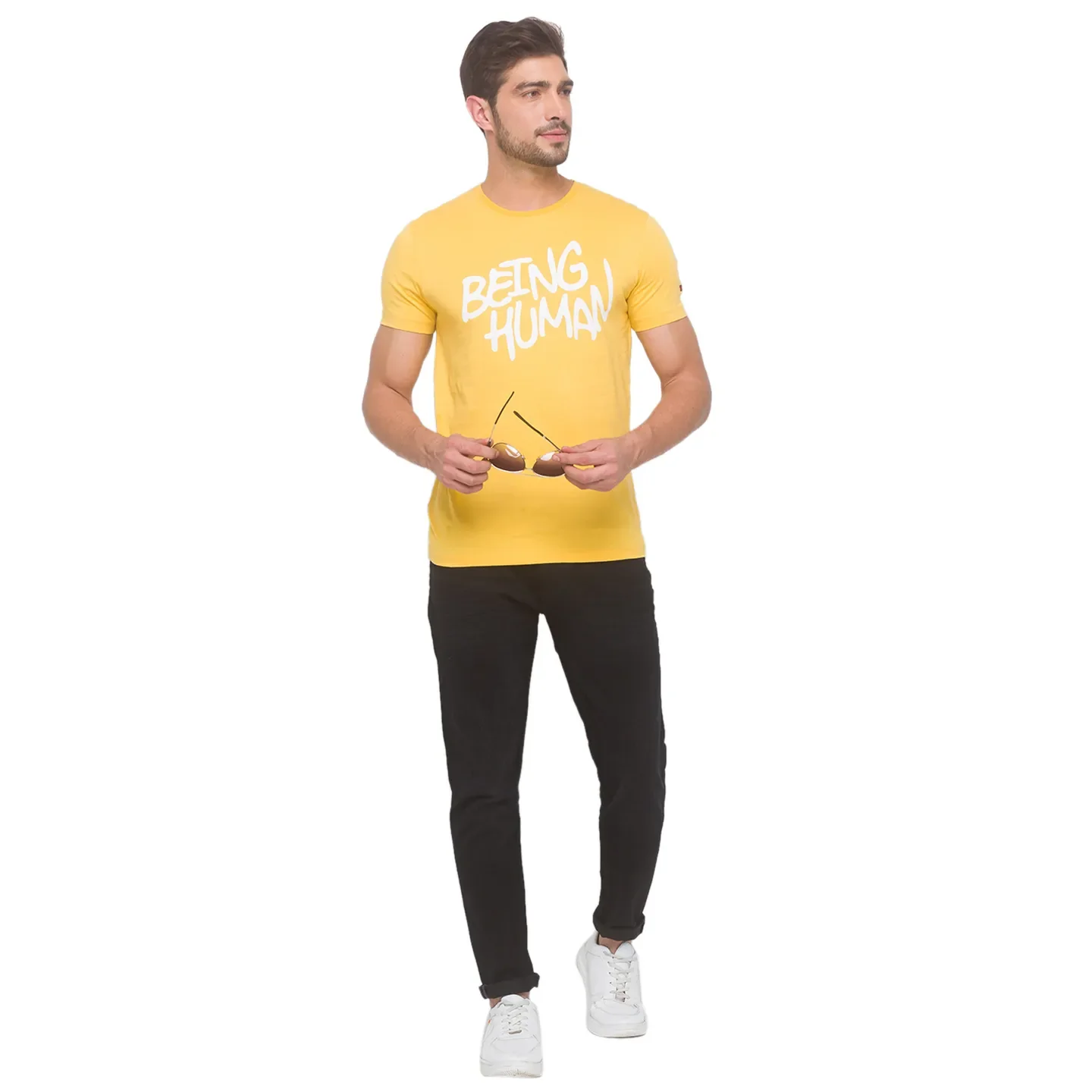 Yellow Regular Fit Men's Short Sleeves T-Shirt by Being Human Clothing - Image 2