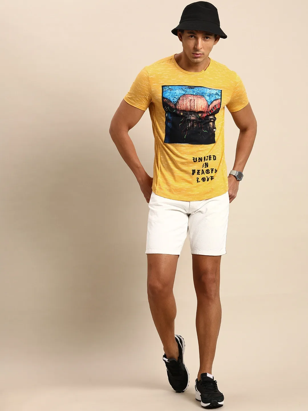 Yellow Slim Fit Round Neck Men's T-Shirt by Being Human Clothing - Image 5