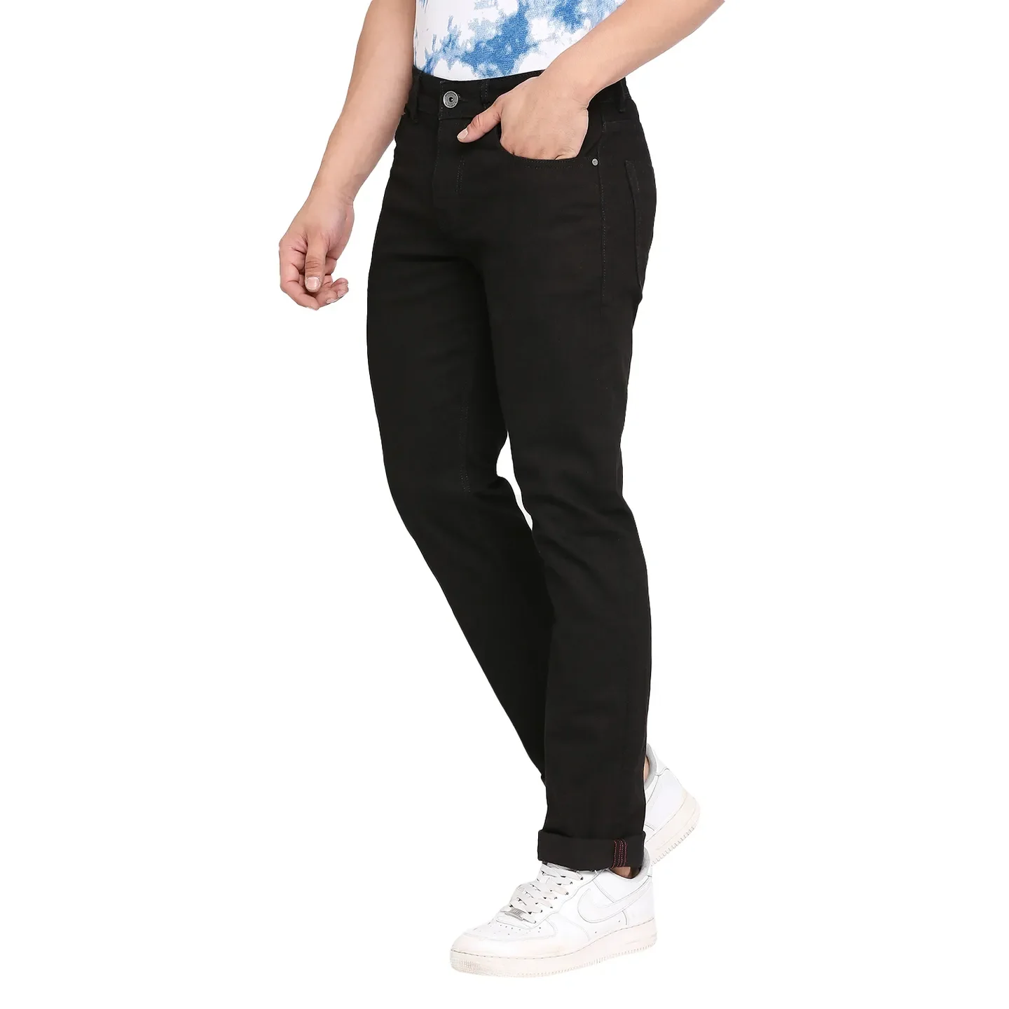 Black Slim Straight Fit Men's Denims by Being Human Clothing - Image 2