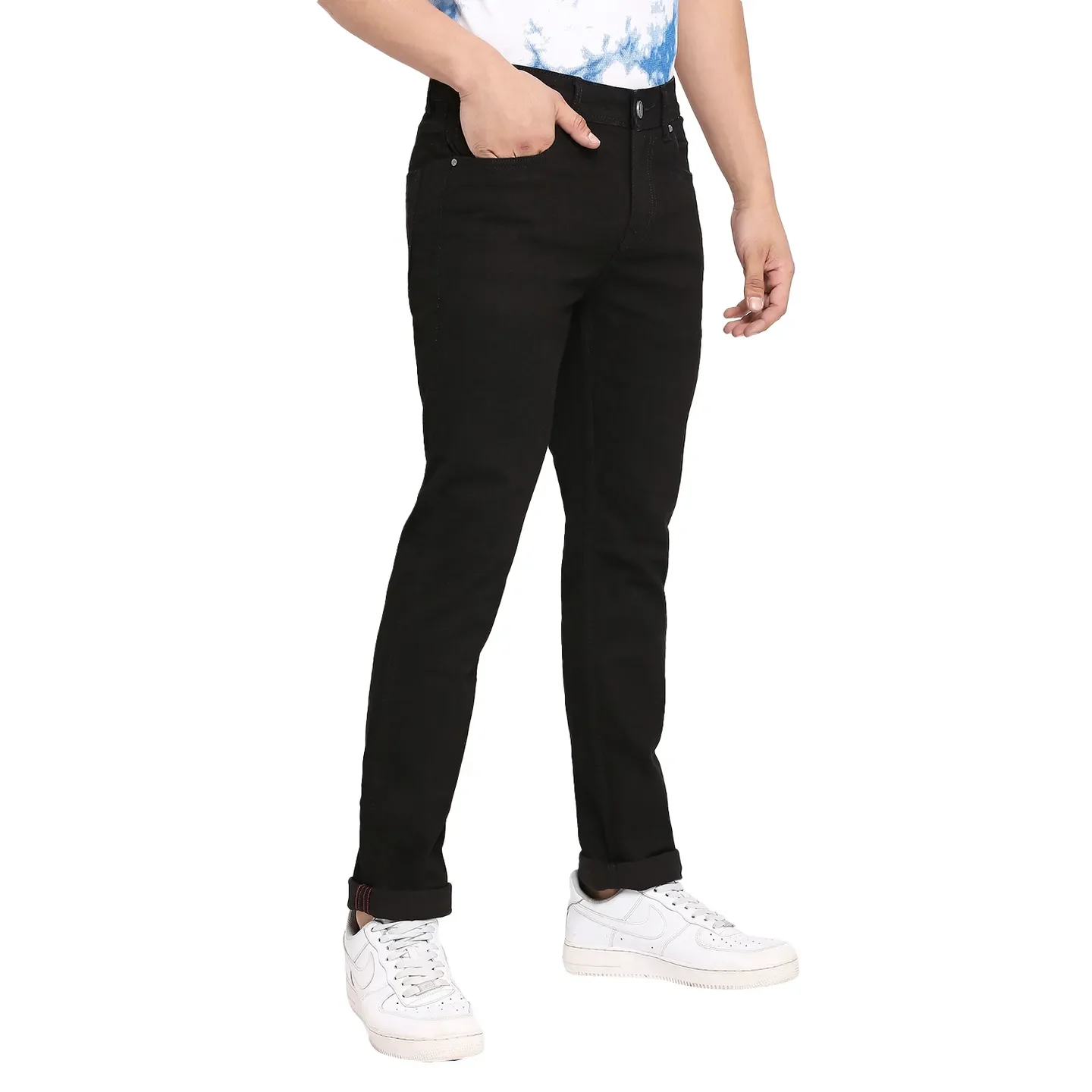 Black Slim Straight Fit Men's Denims by Being Human Clothing - Image 3