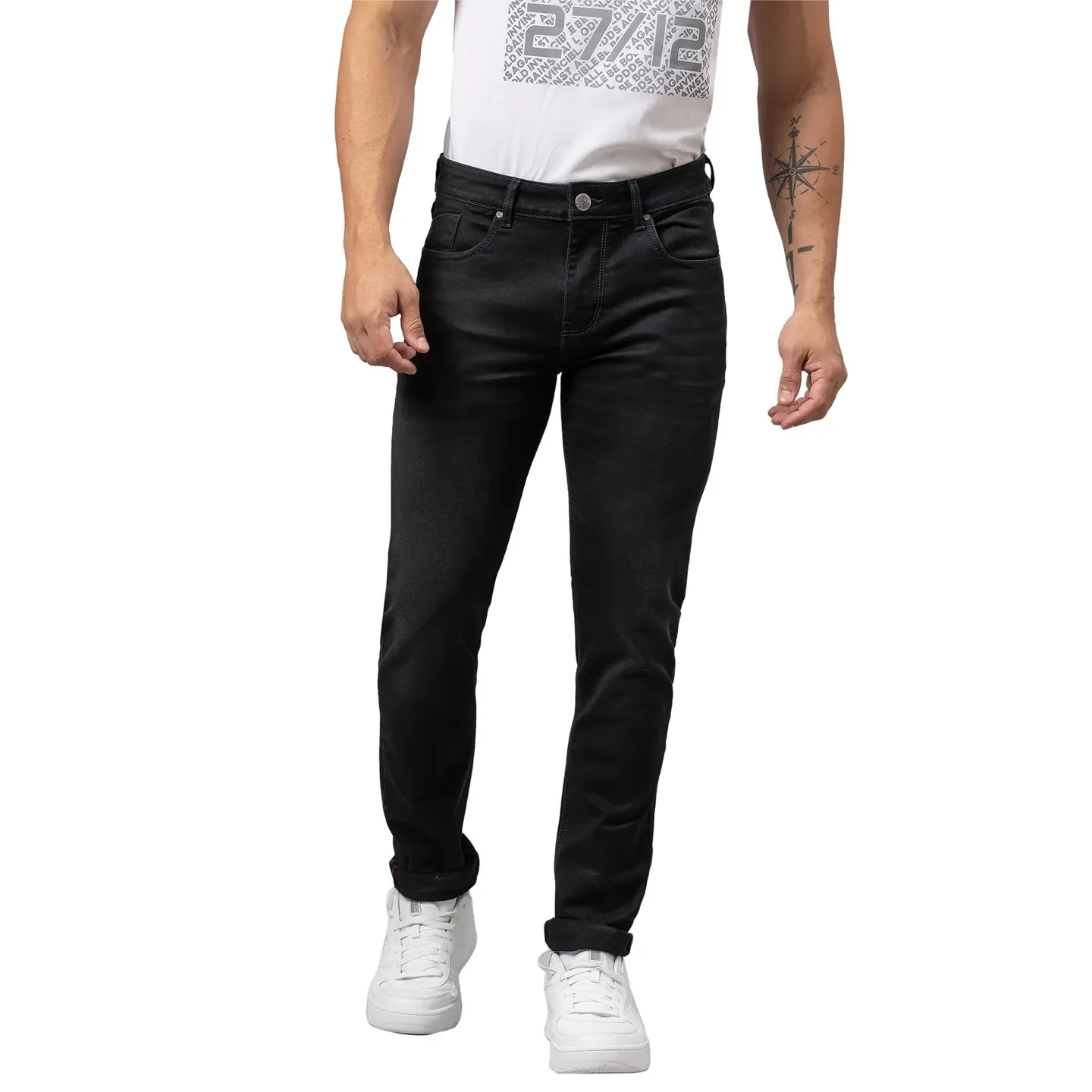 Black Slim Straight Fit Men's Denims by Being Human Clothing