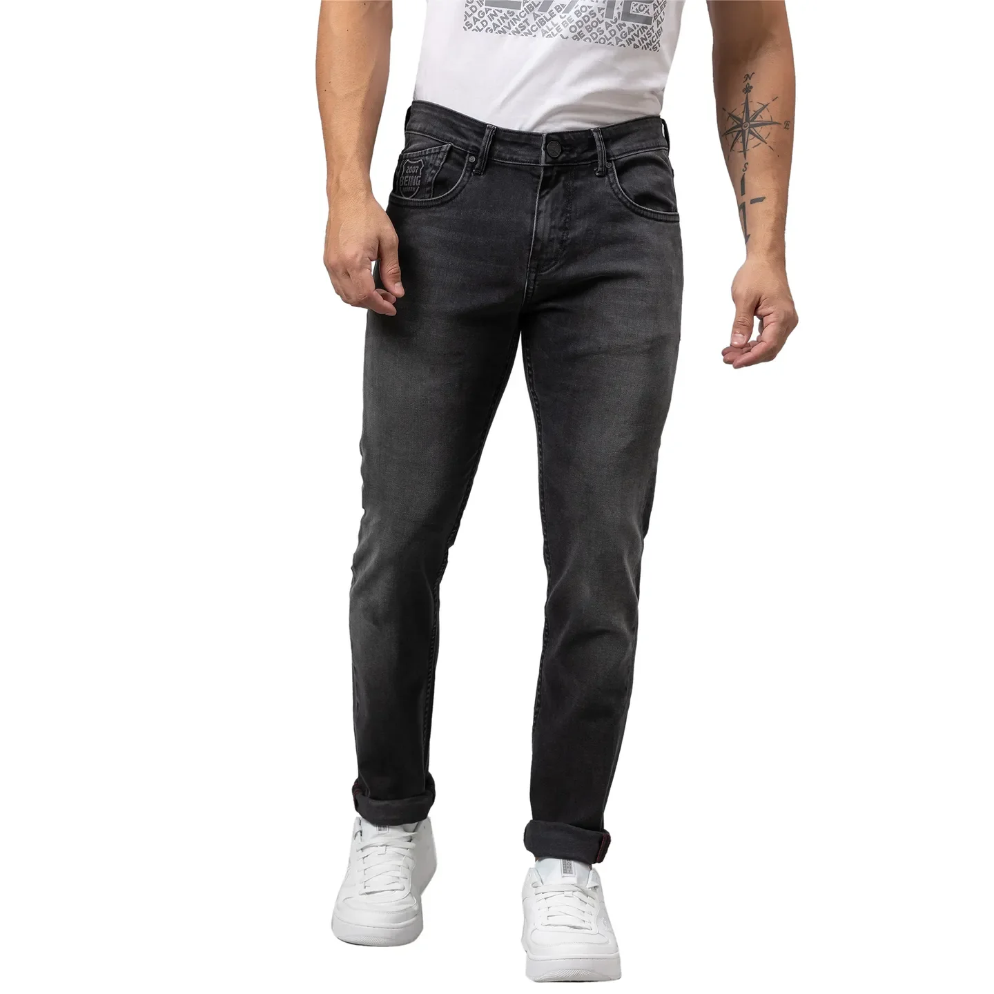 Black Slim Straight Fit Men's Denims by Being Human Clothing