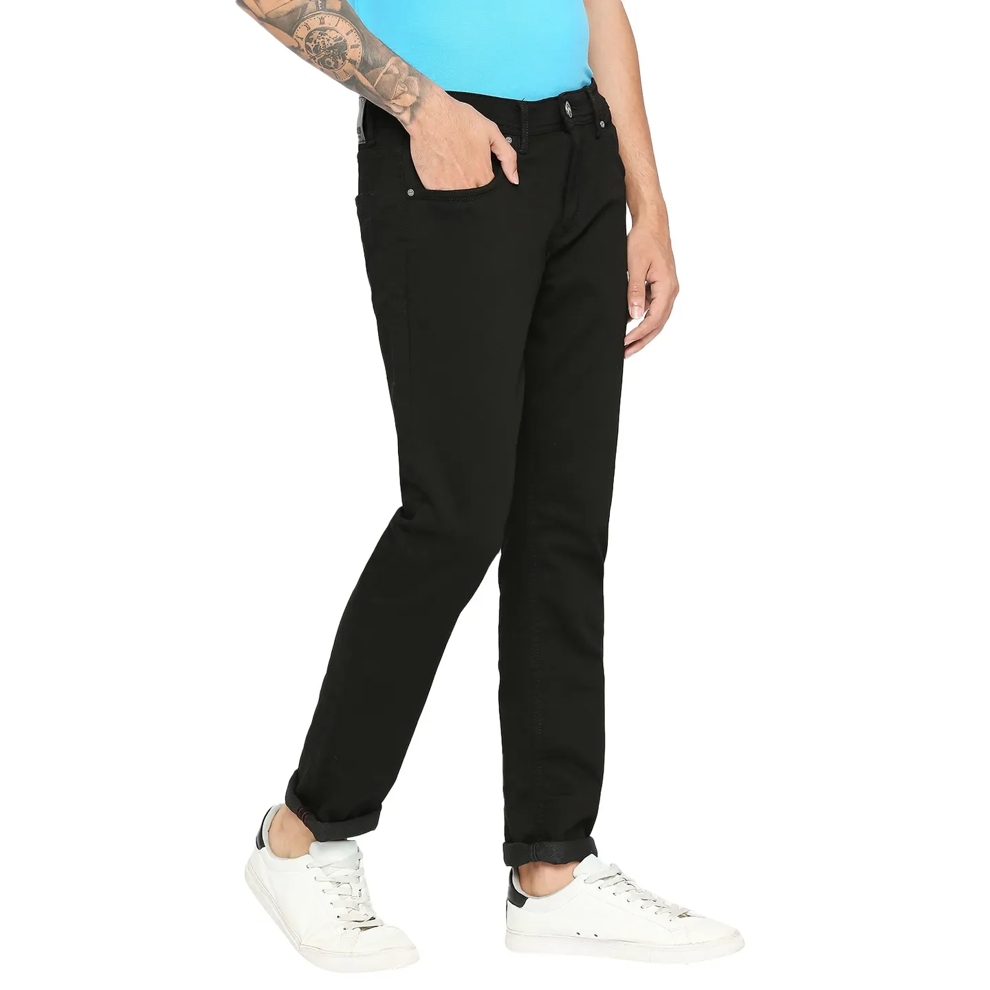 Black Slim Straight Fit Men's Denims by Being Human Clothing - Image 3