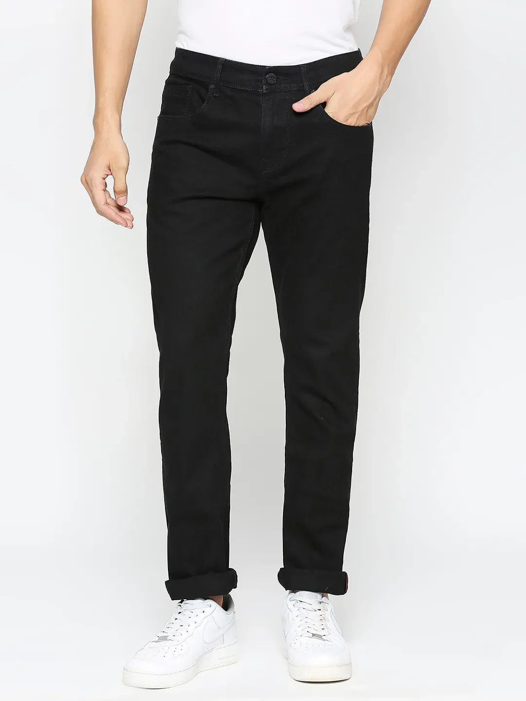 Black Slim Straight Fit Men's Denims by Being Human Clothing