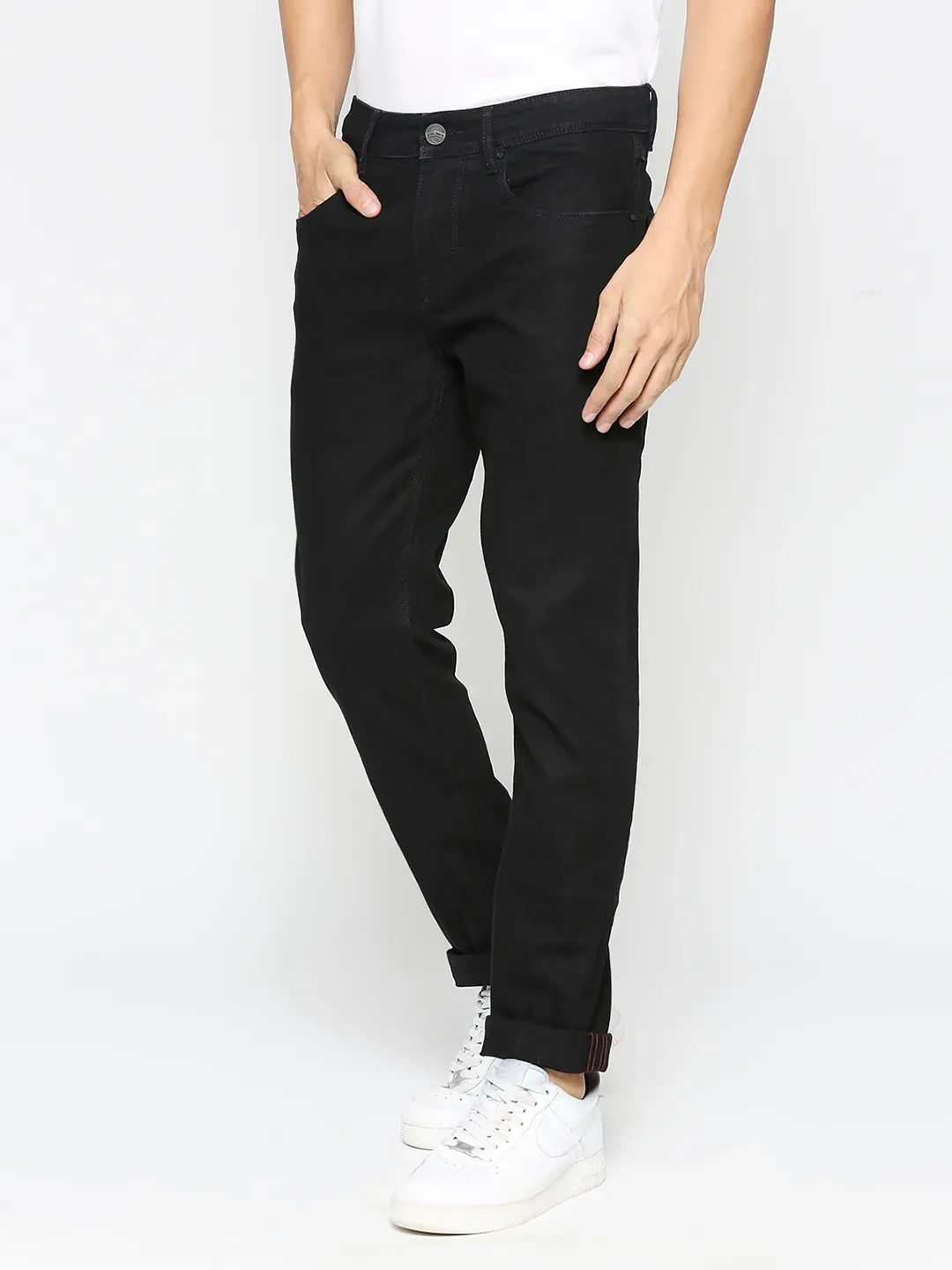 Black Slim Straight Fit Men's Denims by Being Human Clothing - Image 2