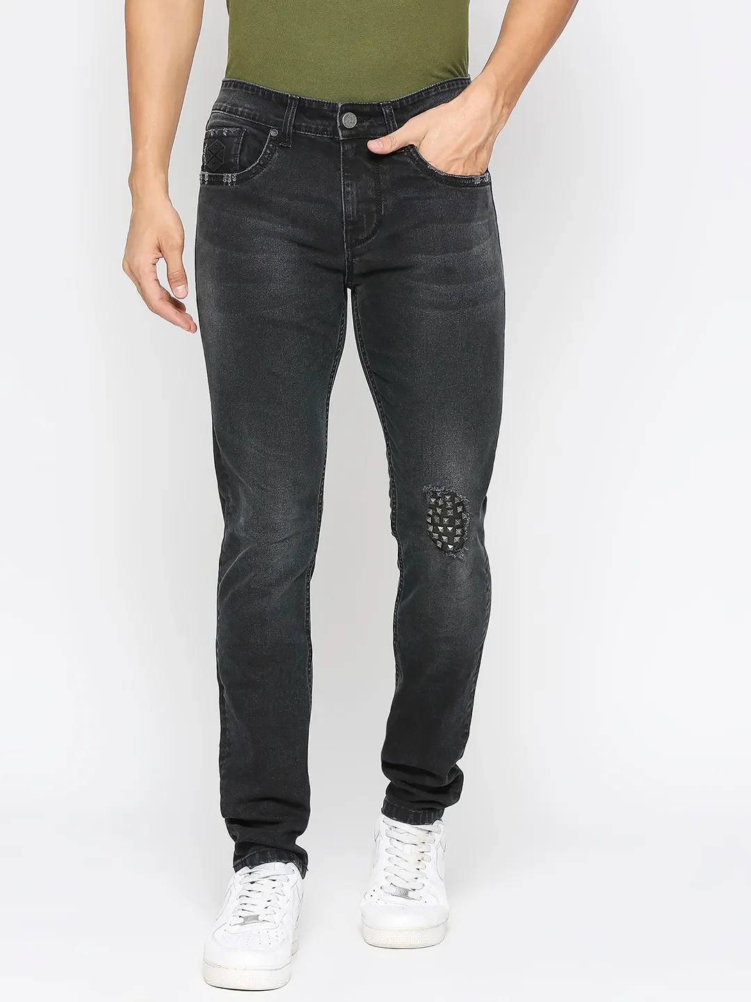 Black Slim Fit Denims For Men By Being Human Clothing