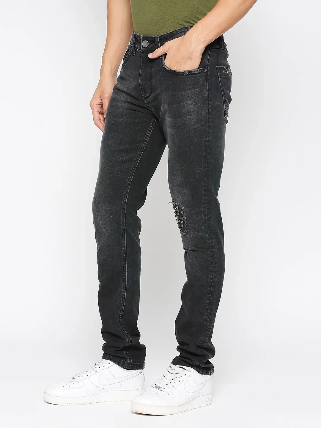 Black Slim Fit Denims For Men By Being Human Clothing - Image 2