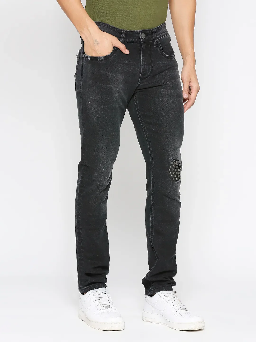 Black Slim Fit Denims For Men By Being Human Clothing - Image 3