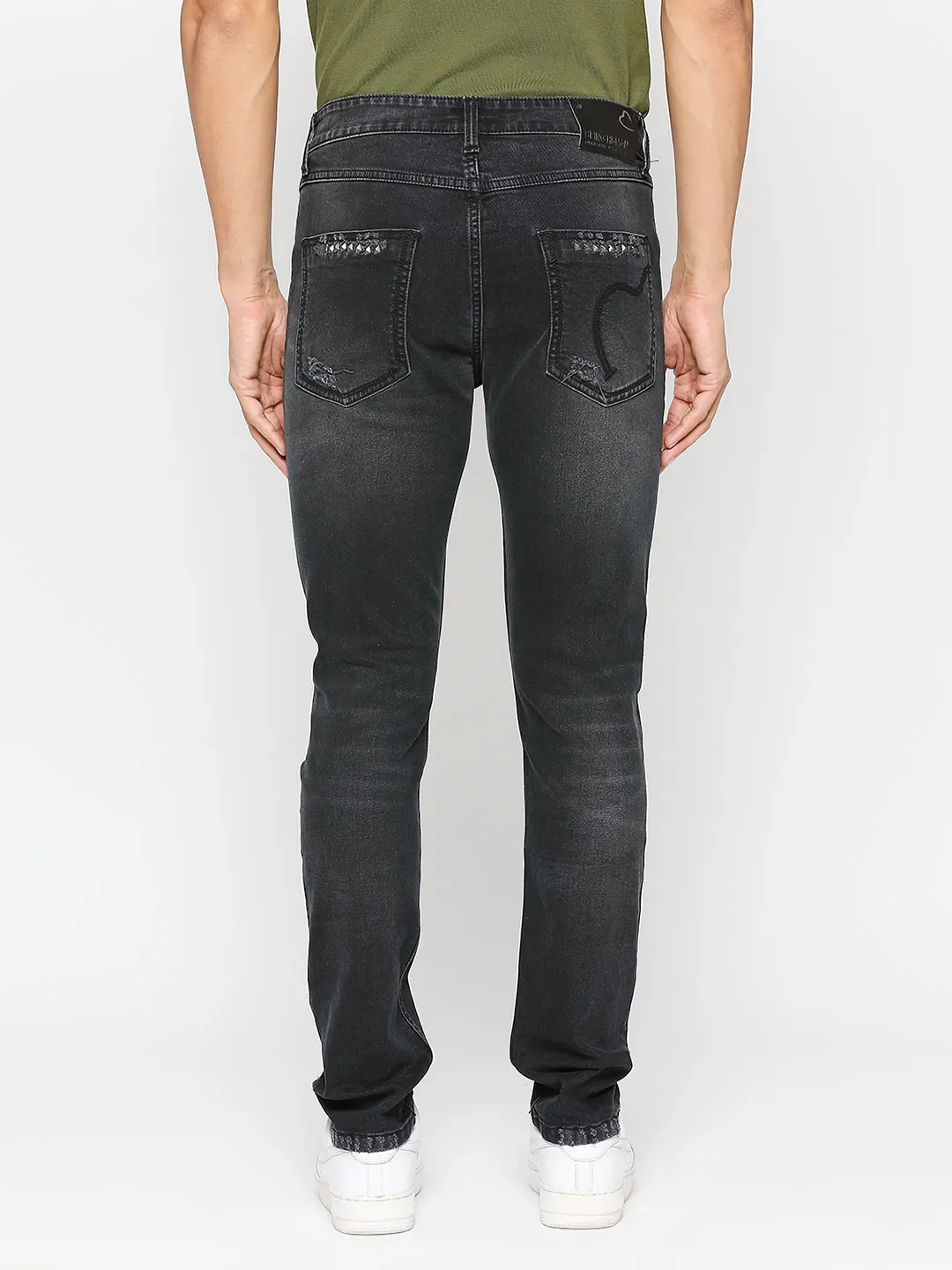 Black Slim Fit Denims For Men By Being Human Clothing - Image 4