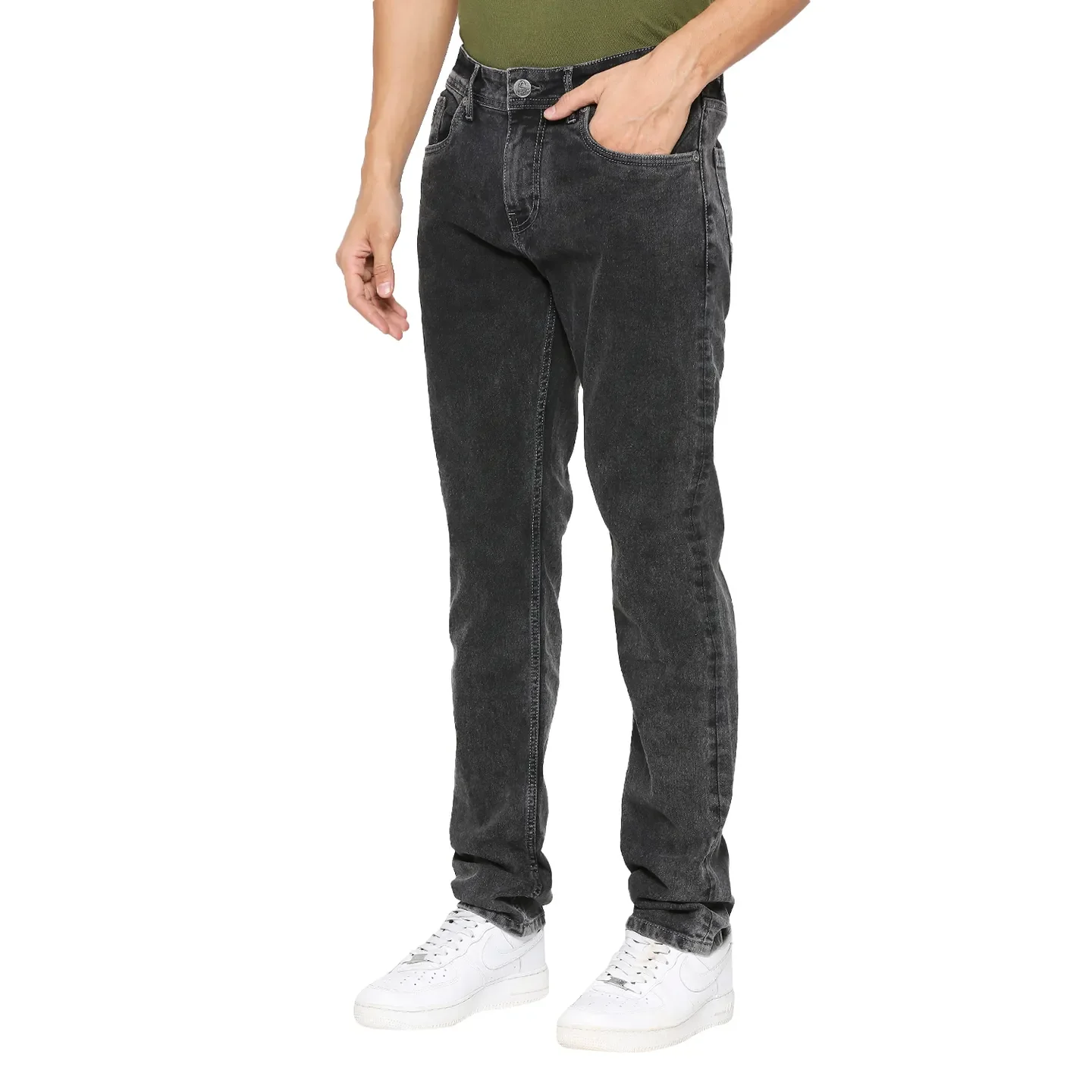 Black Slim Straight Fit Men's Denims by Being Human Clothing - Image 2