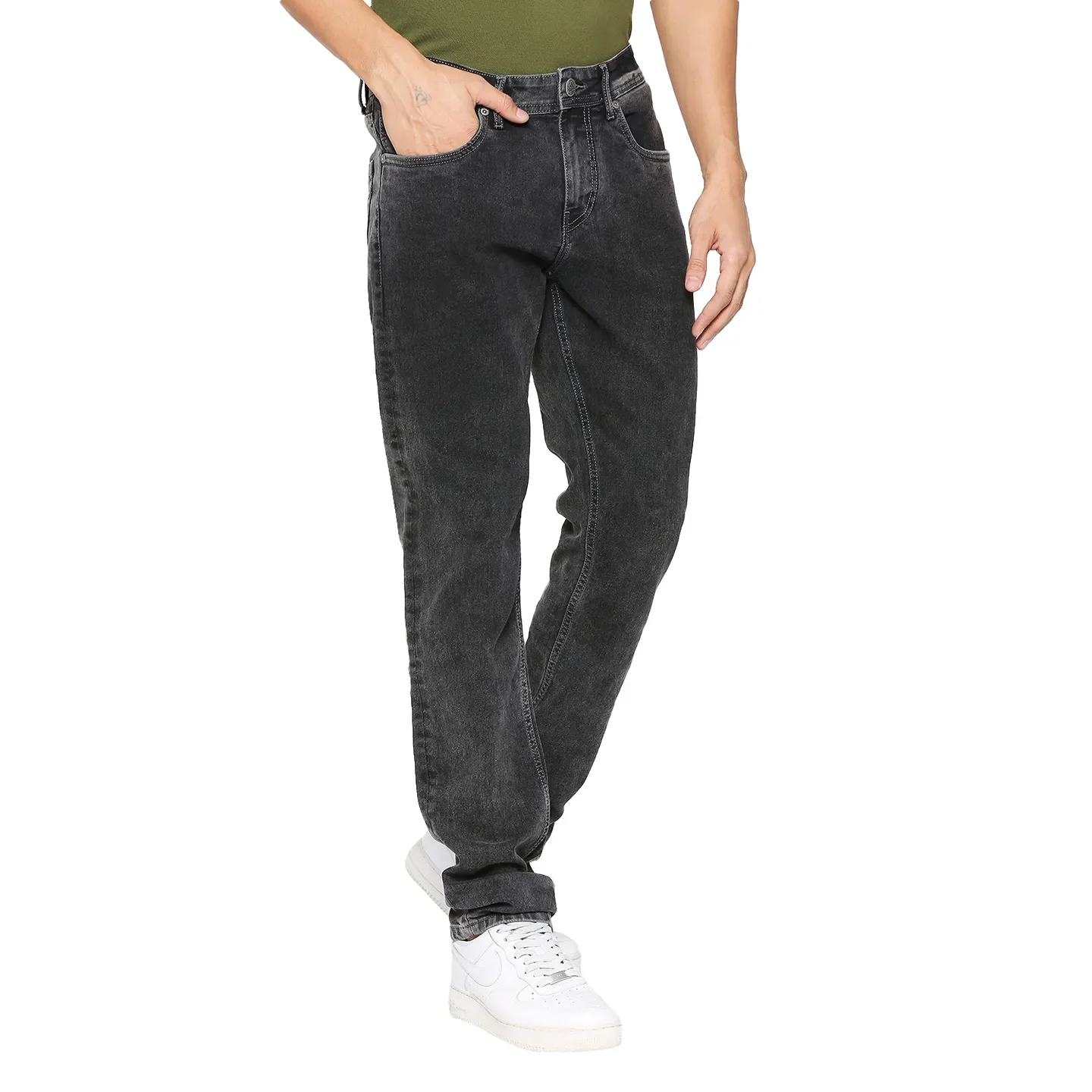 Black Slim Straight Fit Men's Denims by Being Human Clothing - Image 3
