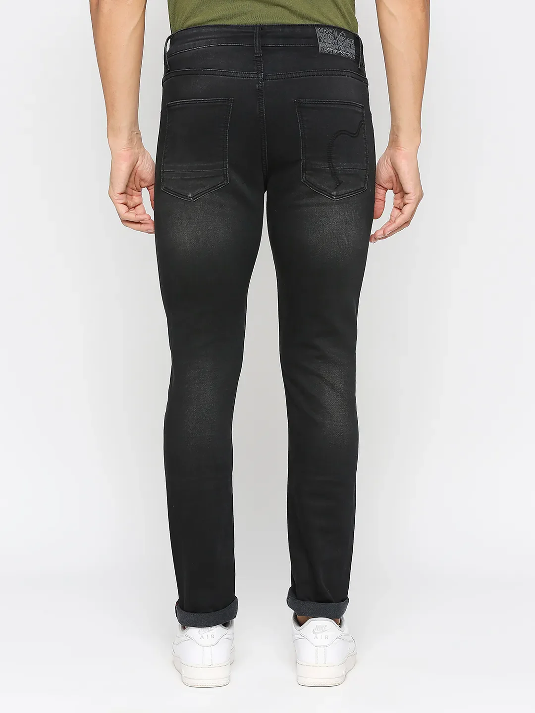 Black Slim Straight Fit Men's Denims by Being Human Clothing - Image 4