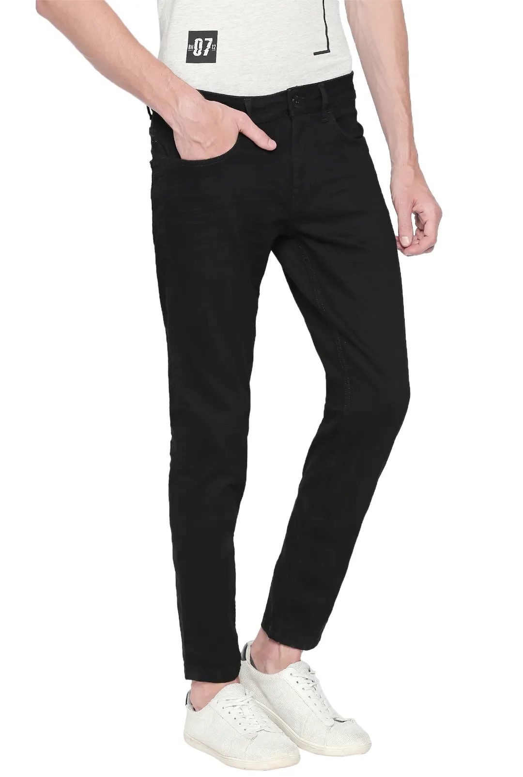 Black Slim Straight Fit Men's Denims by Being Human Clothing - Image 2