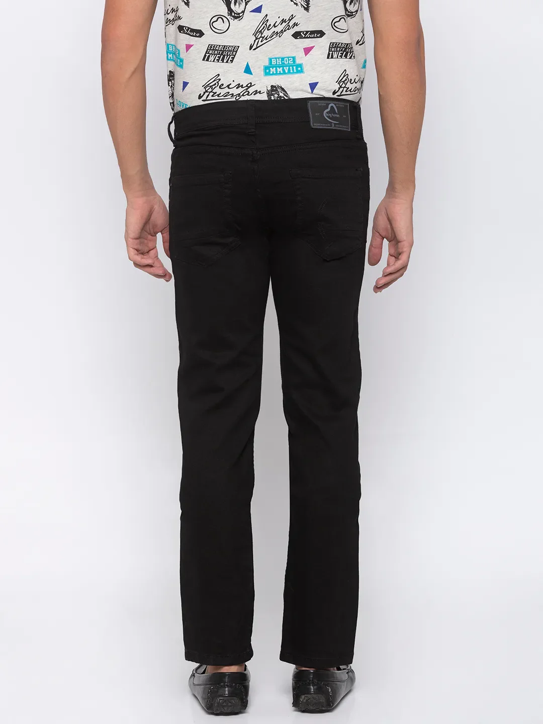 Black Slim Straight Fit Men's Denims by Being Human Clothing - Image 3