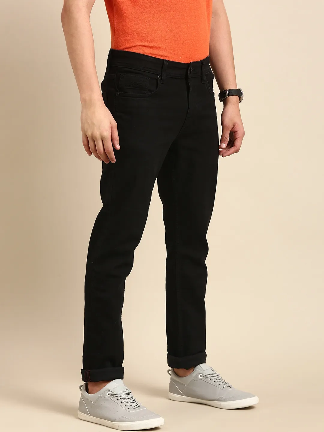 Black Slim Straight Fit Men's Denims by Being Human Clothing - Image 2