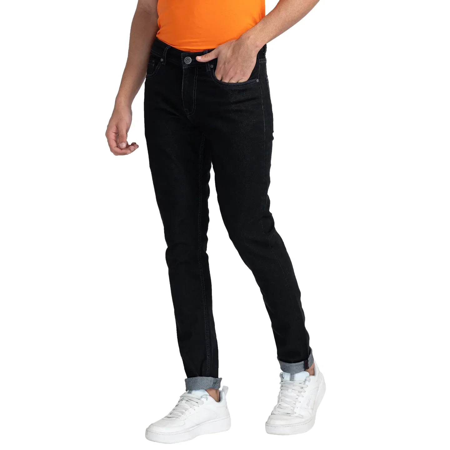Black Slim Straight Fit Men's Denims by Being Human Clothing - Image 4